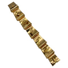 Retro 14K Yellow Gold Charm Motif Bracelet