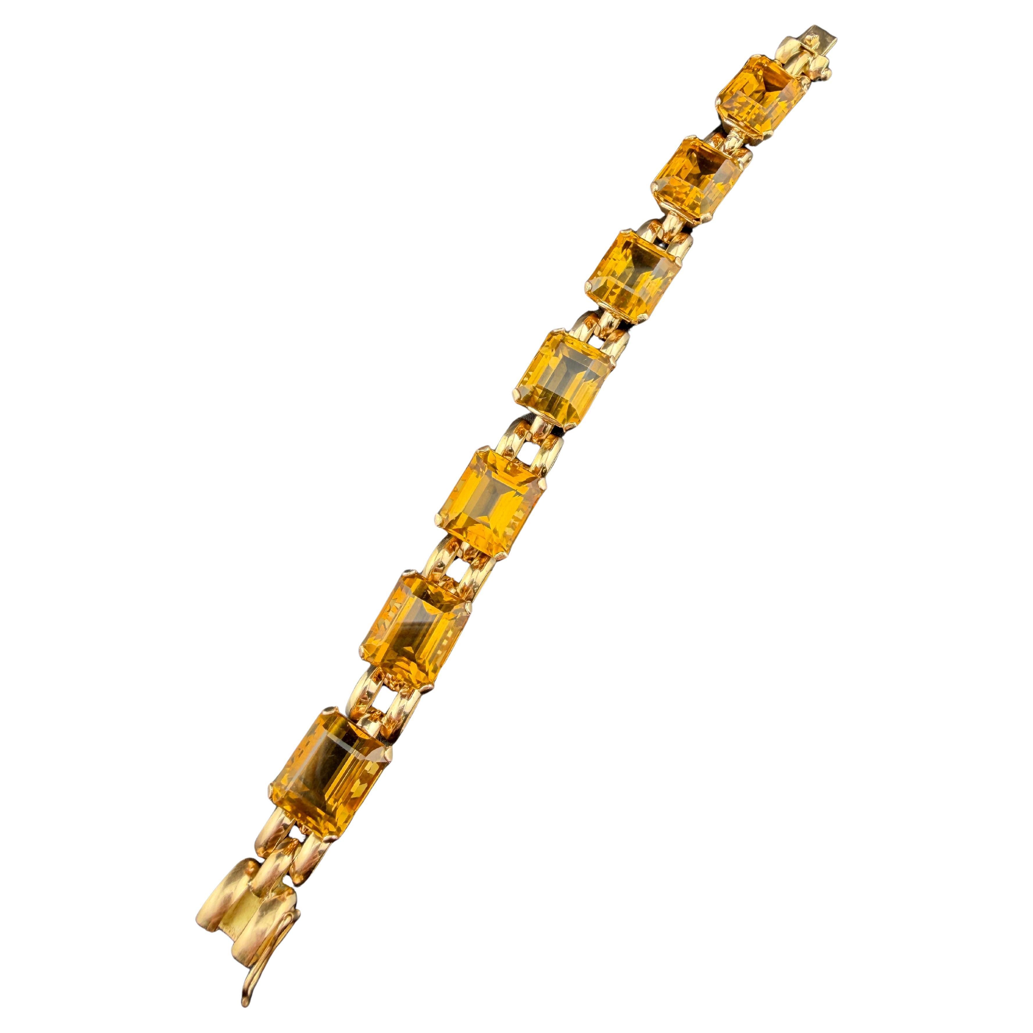 Retro 14k Yellow Gold Citrine Bracelet 1940s