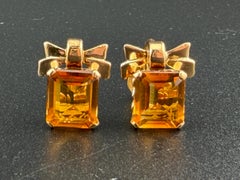 Retro 14k Yellow Gold Citrine Screw Back Earrings 1940's