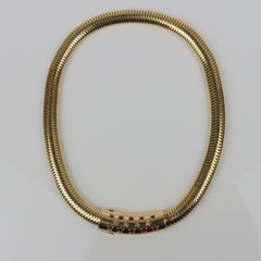 RETRO 14k Yellow Gold, Diamond & Ruby Tubogas Choker Necklace 1940s