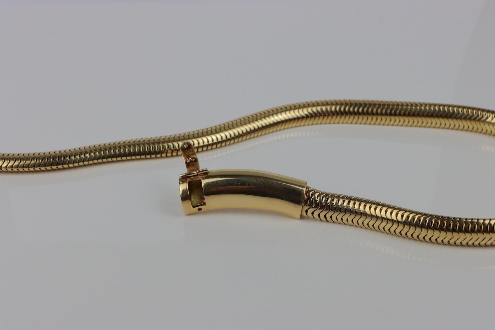 Women's or Men's RETRO 14k Yellow Gold, Diamond & Ruby Tubogas Choker Necklace 1940s