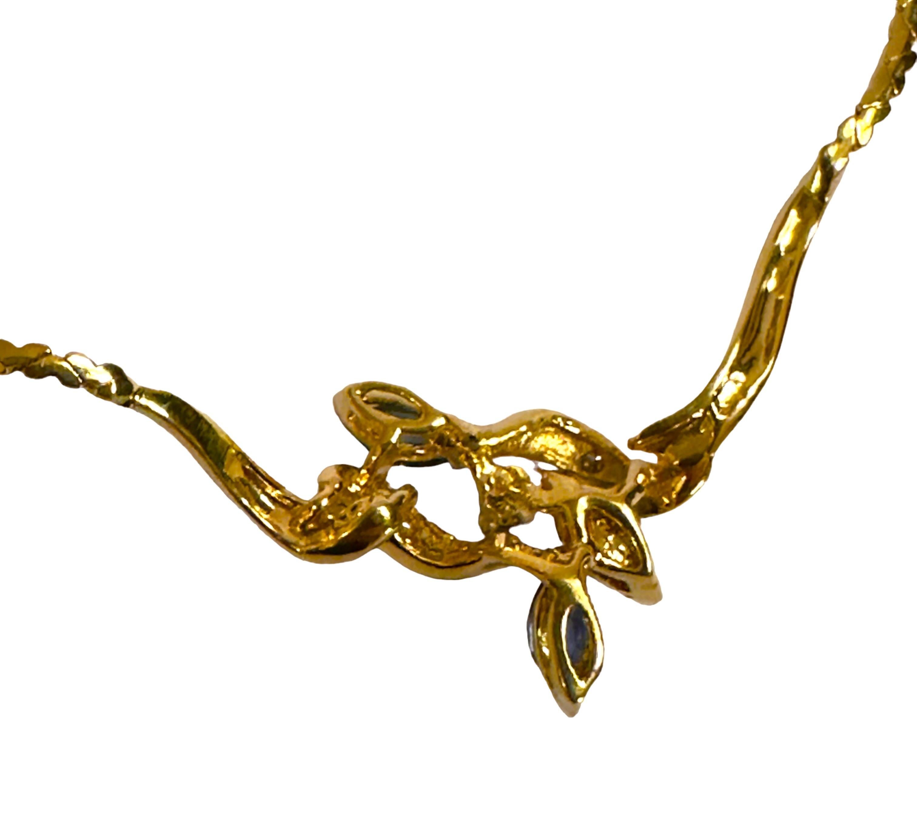 Women's Retro 14k Yellow Gold Diamond, Sapphire & Spinel Necklace 16