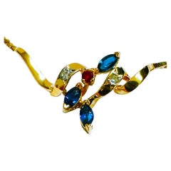Retro 14k Gelbgold Diamant-, Saphir- und Spinell-Halskette 16" mit Bewertung