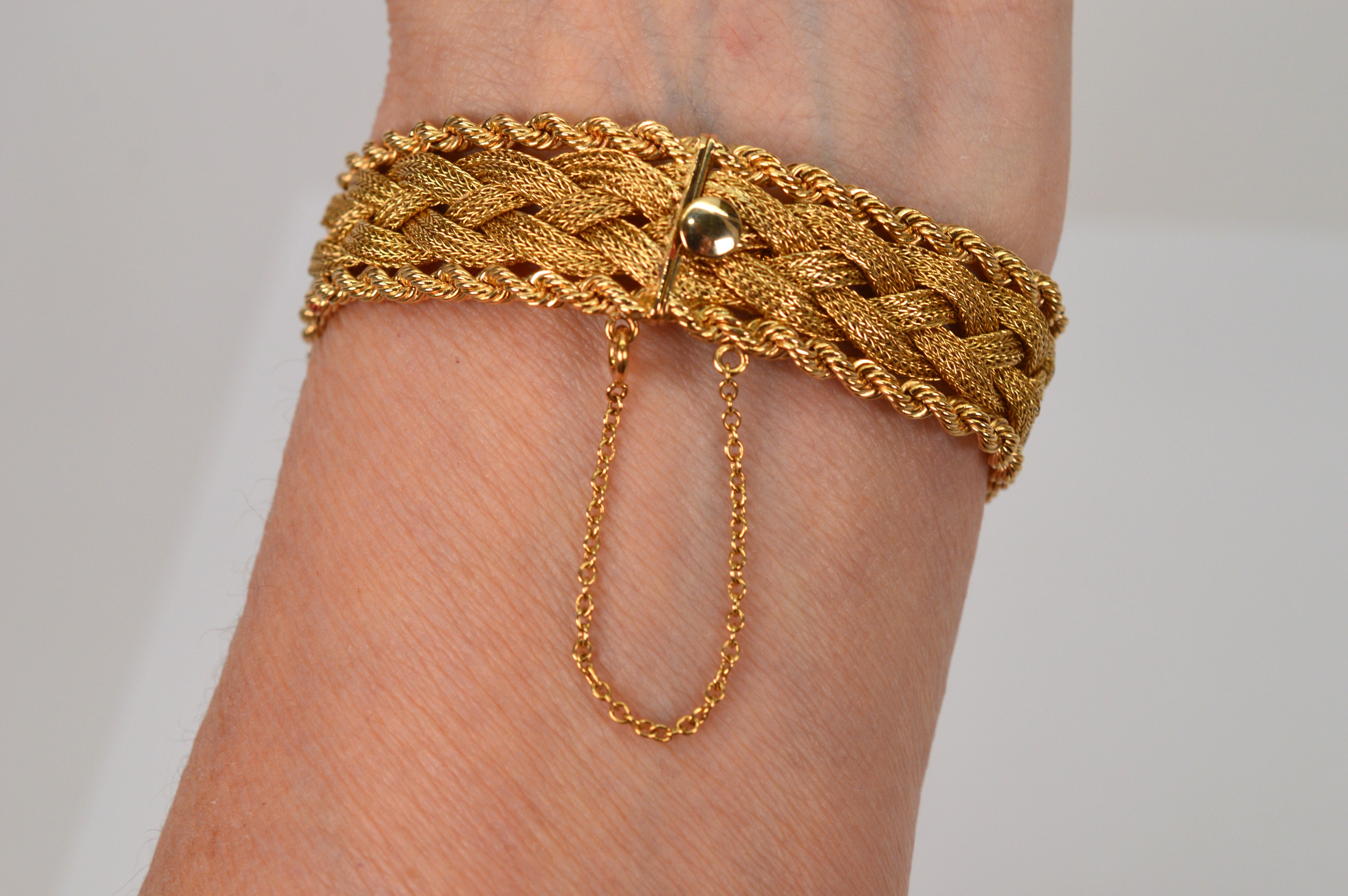 Retro 14K Yellow Gold Mystery Watch Diamond Bracelet w Accent Tassel Charm For Sale 5