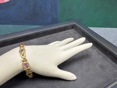 Retro 14K Gelbgold natürliche Multicolor Edelstein Herz Aussage Armband CIRCA 1980