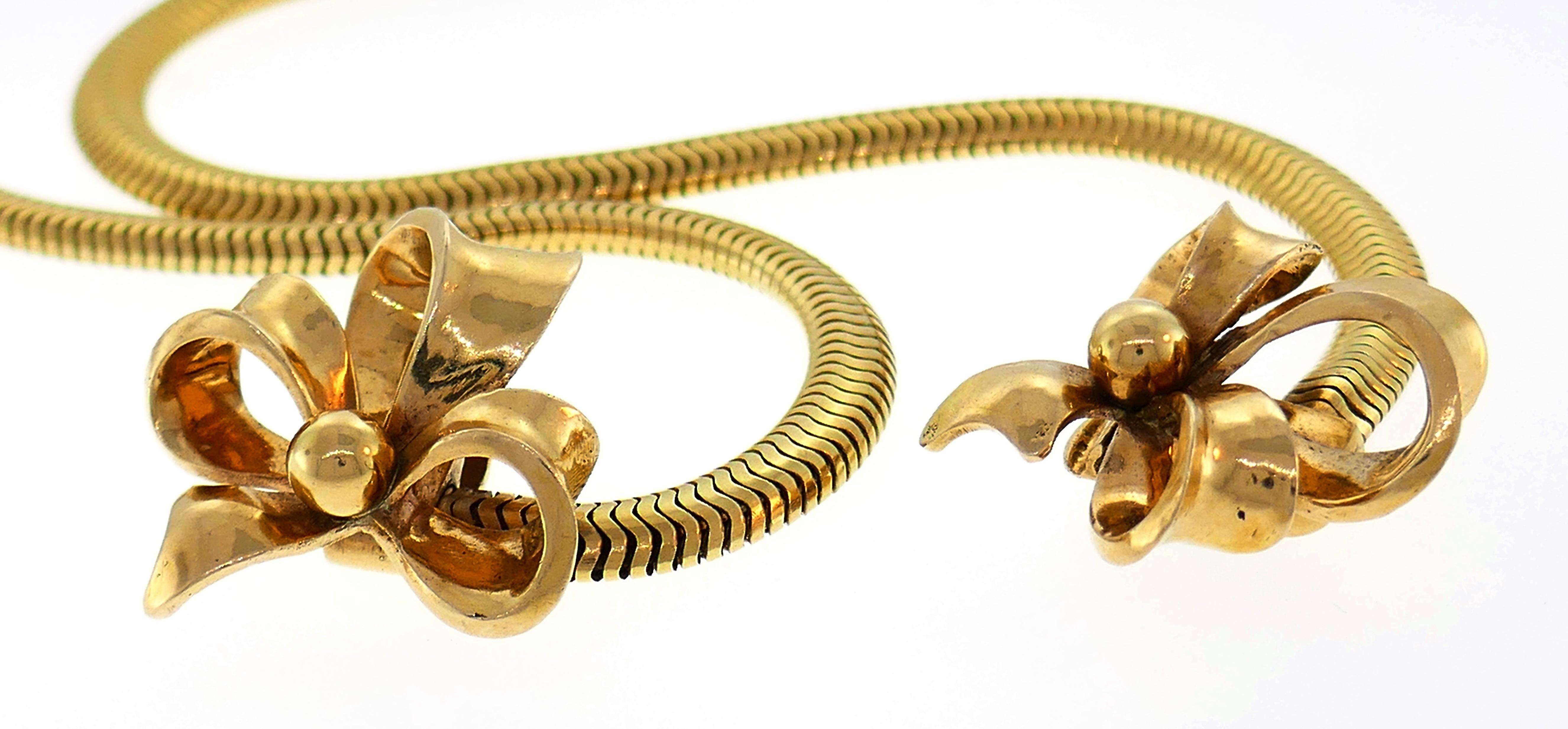 Women's Retro 14 Karat Yellow Gold Necklace, 1940s