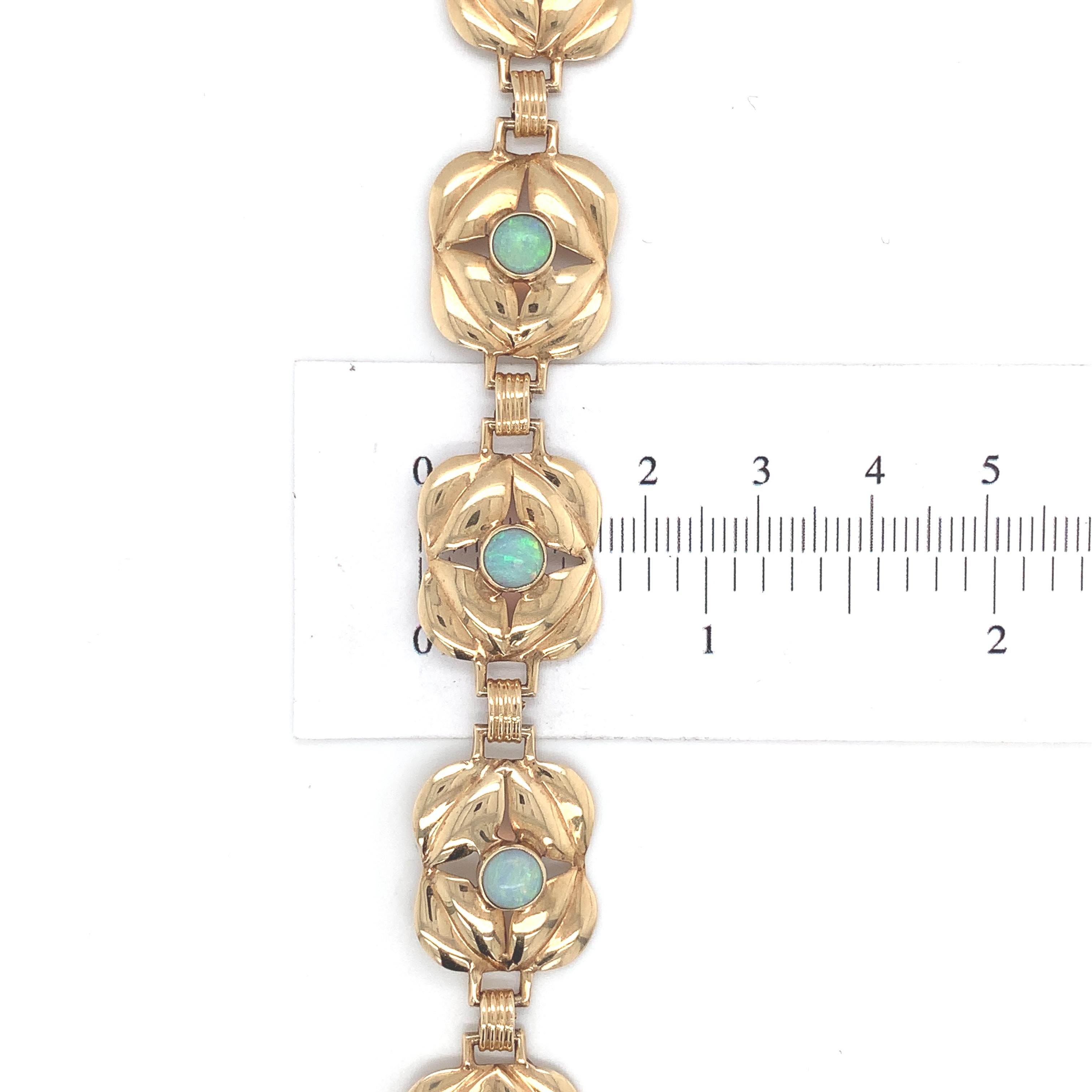 Bracelet rétro à maillons en or jaune 14 carats avec 6 opales vibrantes en vente 4
