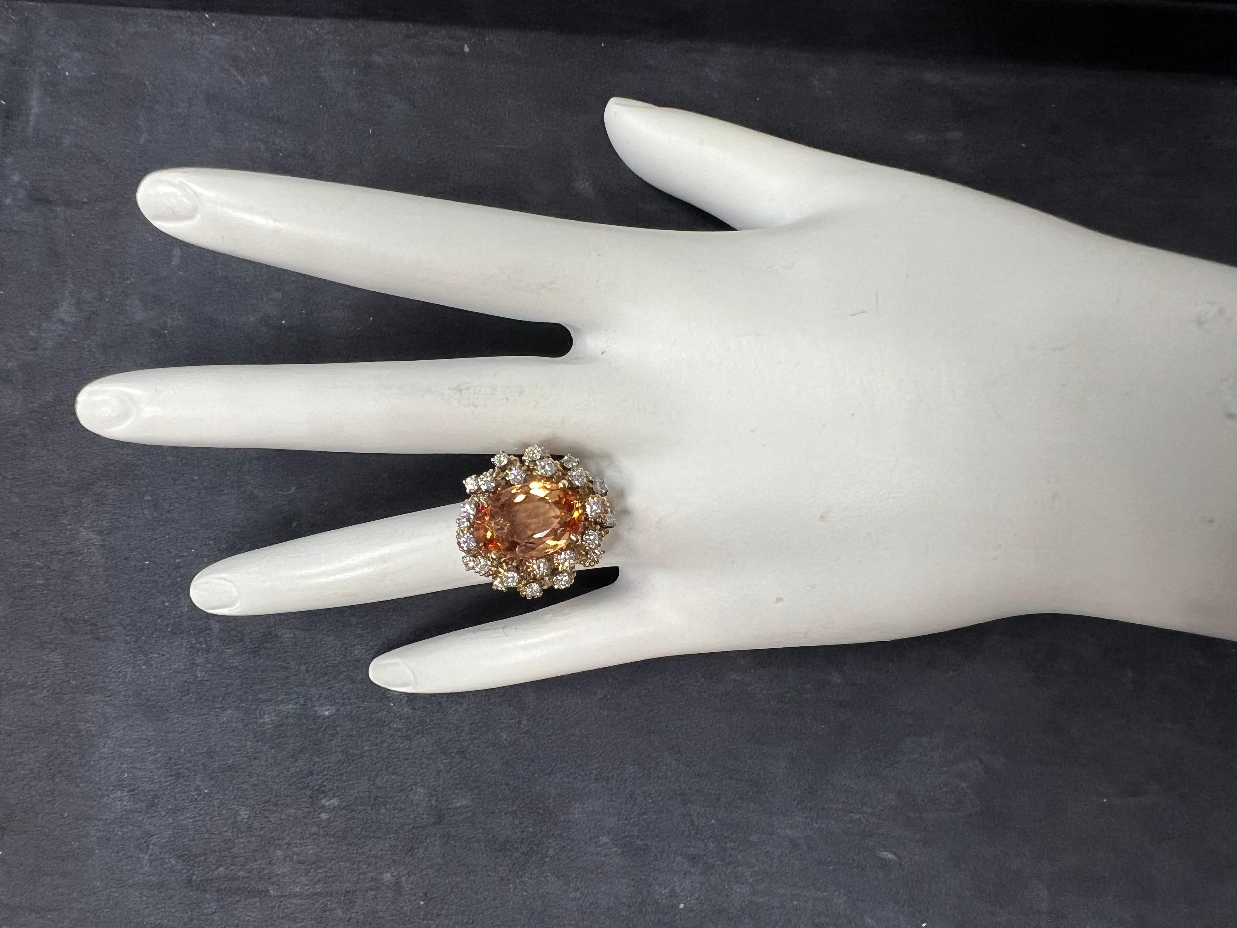 Retro 14k Gelbgold Oval Imperial Topas & natürlicher .75CT Diamant-Cocktailring 5