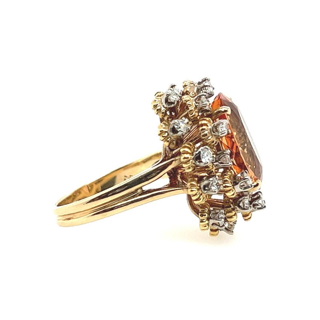 Retro 14k Gelbgold Oval Imperial Topas & natürlicher .75CT Diamant-Cocktailring (Ovalschliff)