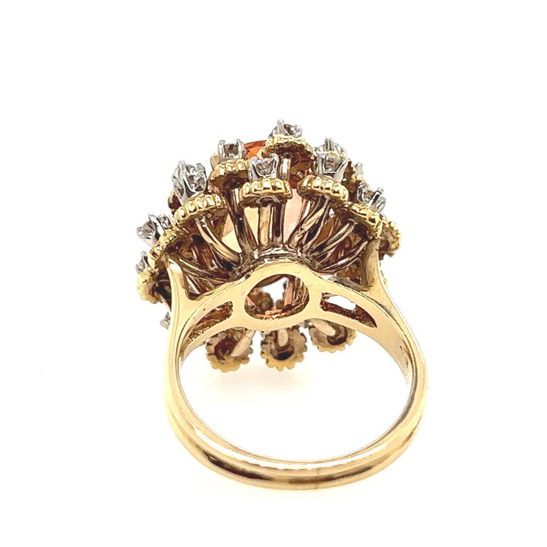 Retro 14k Gelbgold Oval Imperial Topas & natürlicher .75CT Diamant-Cocktailring im Zustand „Gut“ in Los Angeles, CA