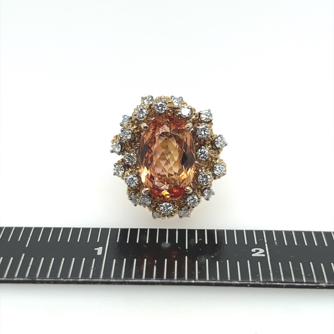Retro 14k Gelbgold Oval Imperial Topas & natürlicher .75CT Diamant-Cocktailring Damen