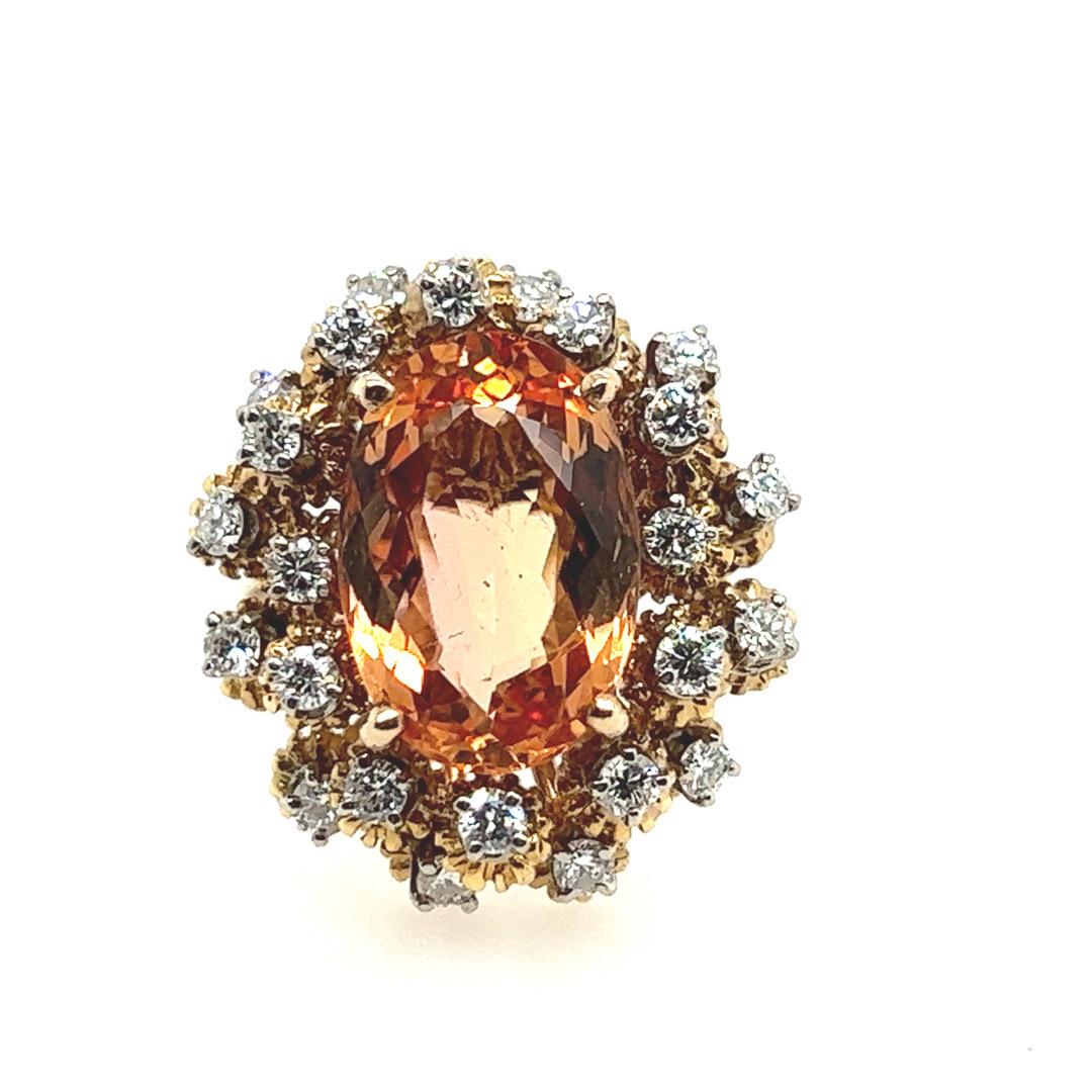 Retro 14k Gelbgold Oval Imperial Topas & natürlicher .75CT Diamant-Cocktailring 1