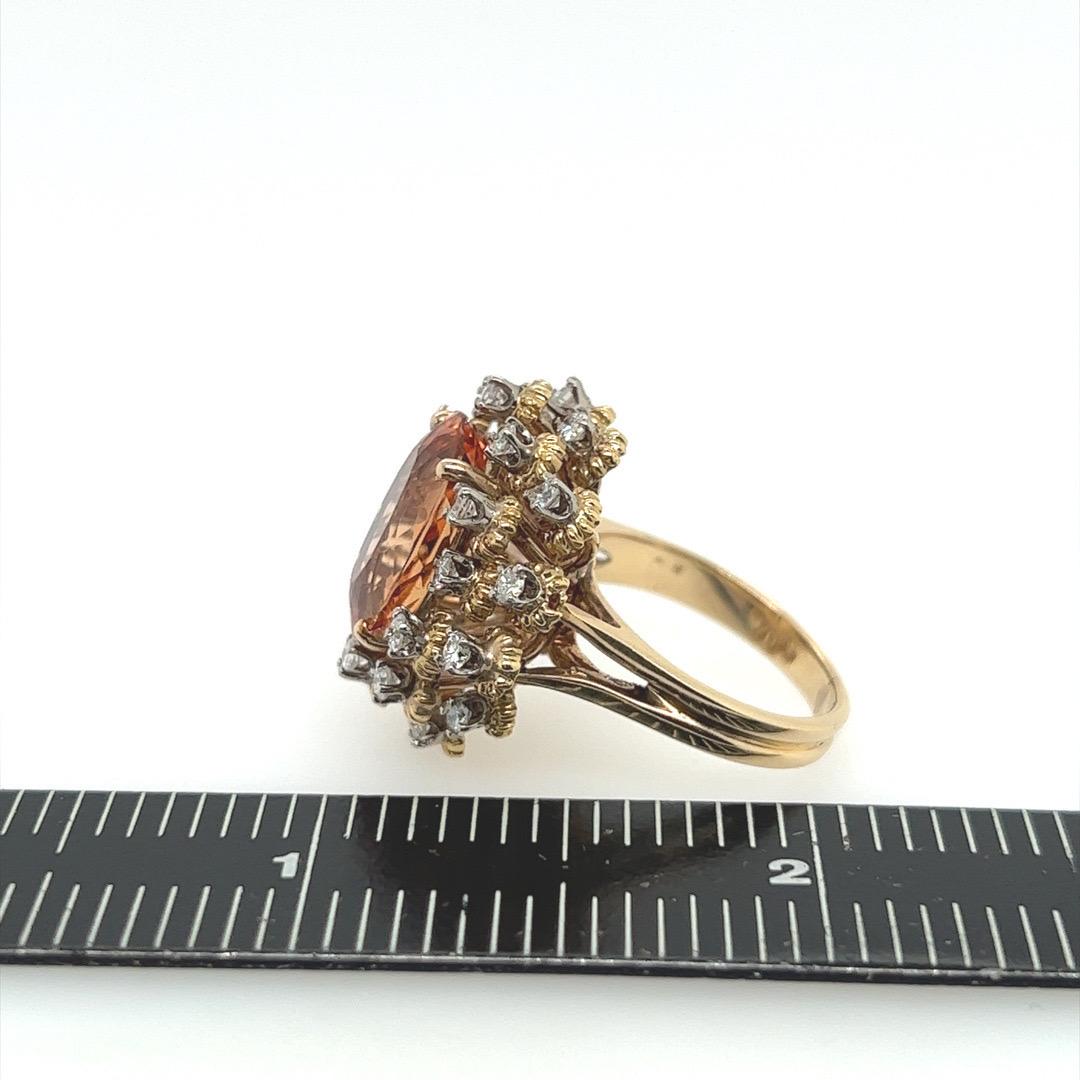 Retro 14k Gelbgold Oval Imperial Topas & natürlicher .75CT Diamant-Cocktailring 2