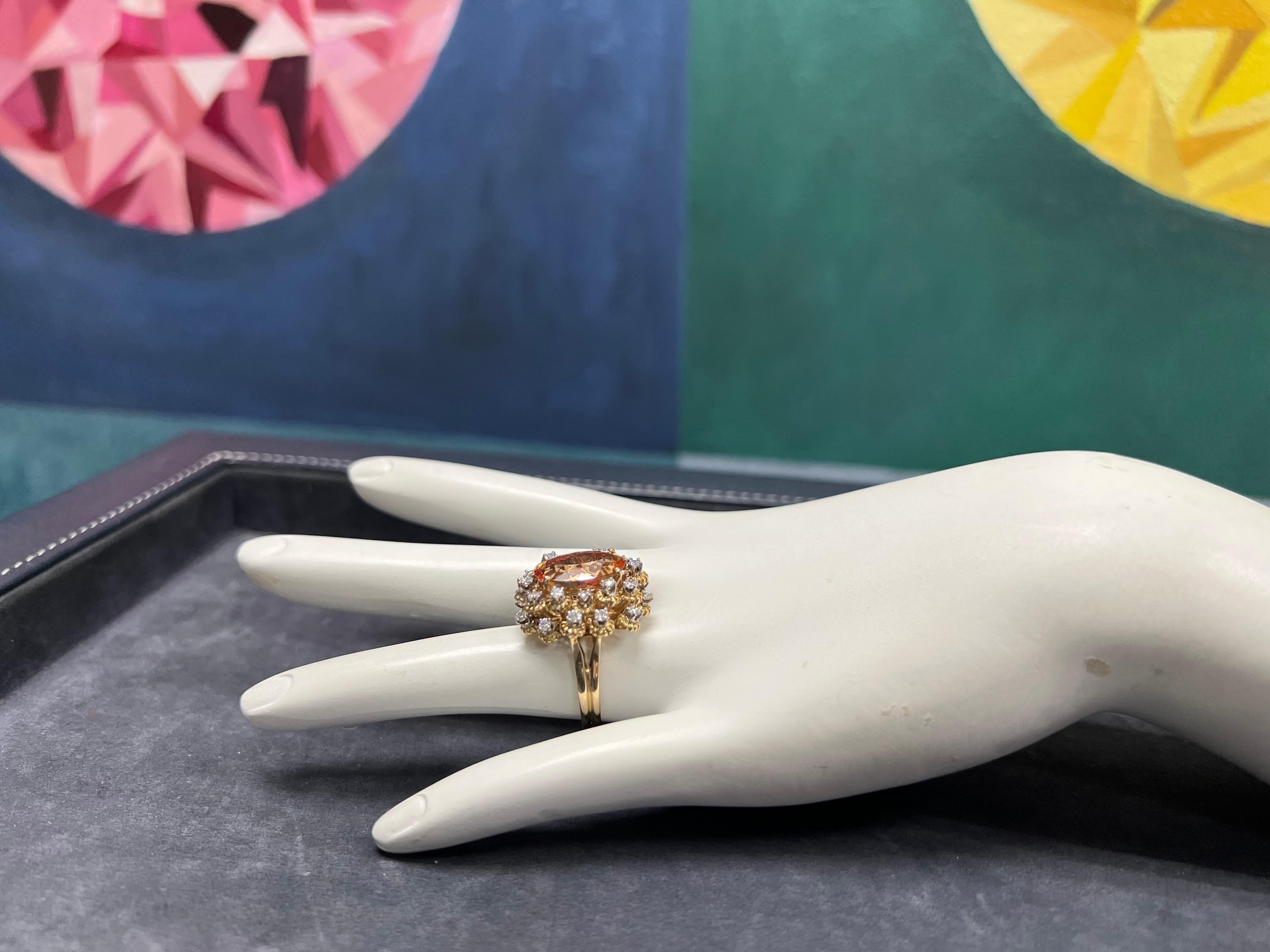 Retro 14k Gelbgold Oval Imperial Topas & natürlicher .75CT Diamant-Cocktailring 4