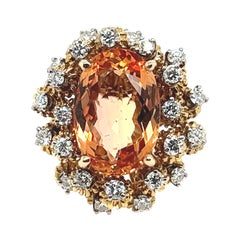 Retro 14k Gelbgold Oval Imperial Topas & natürlicher .75CT Diamant-Cocktailring
