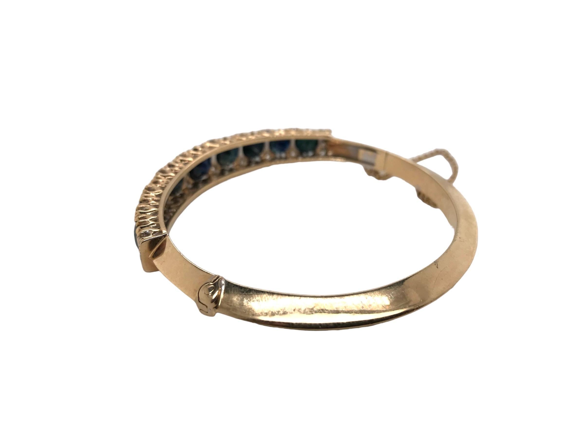 Women's Retro 14K Yellow Gold Sapphire Bangle Bracelet For Sale