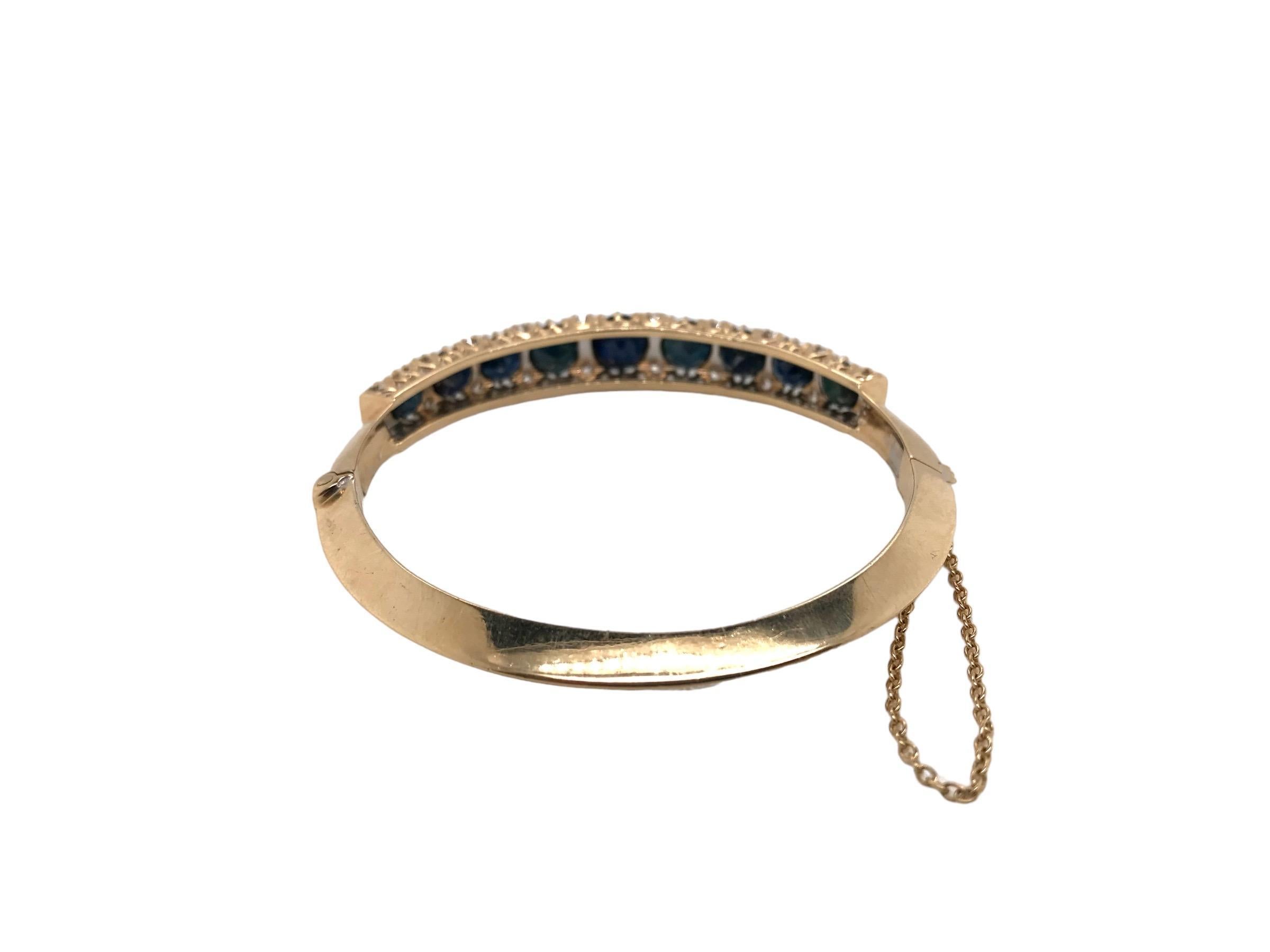 Retro 14K Yellow Gold Sapphire Bangle Bracelet For Sale 1