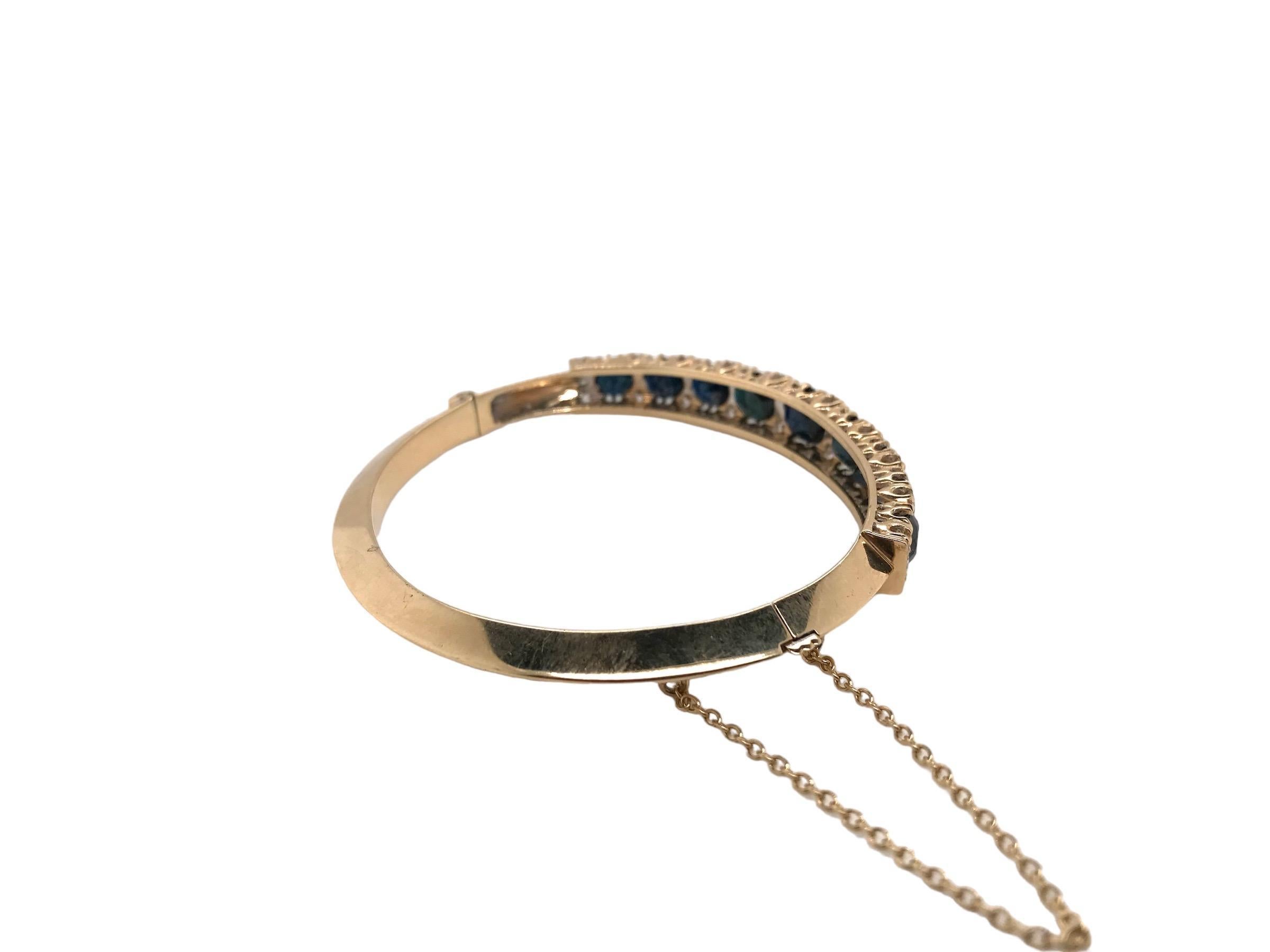 Retro 14K Yellow Gold Sapphire Bangle Bracelet For Sale 2