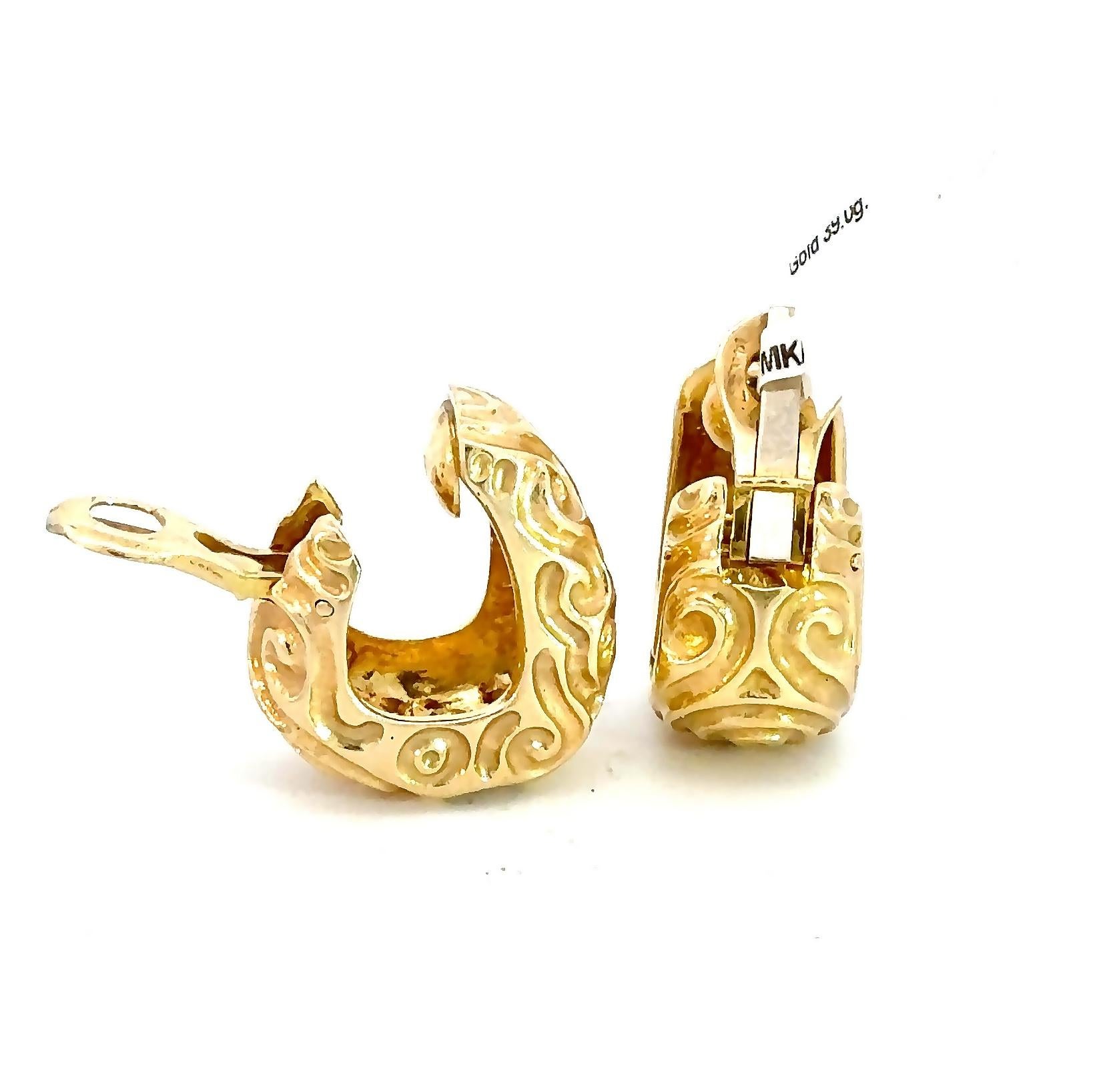 Orecchini a cerchio a spirale retrò in oro giallo 14 carati con clip in vendita 3