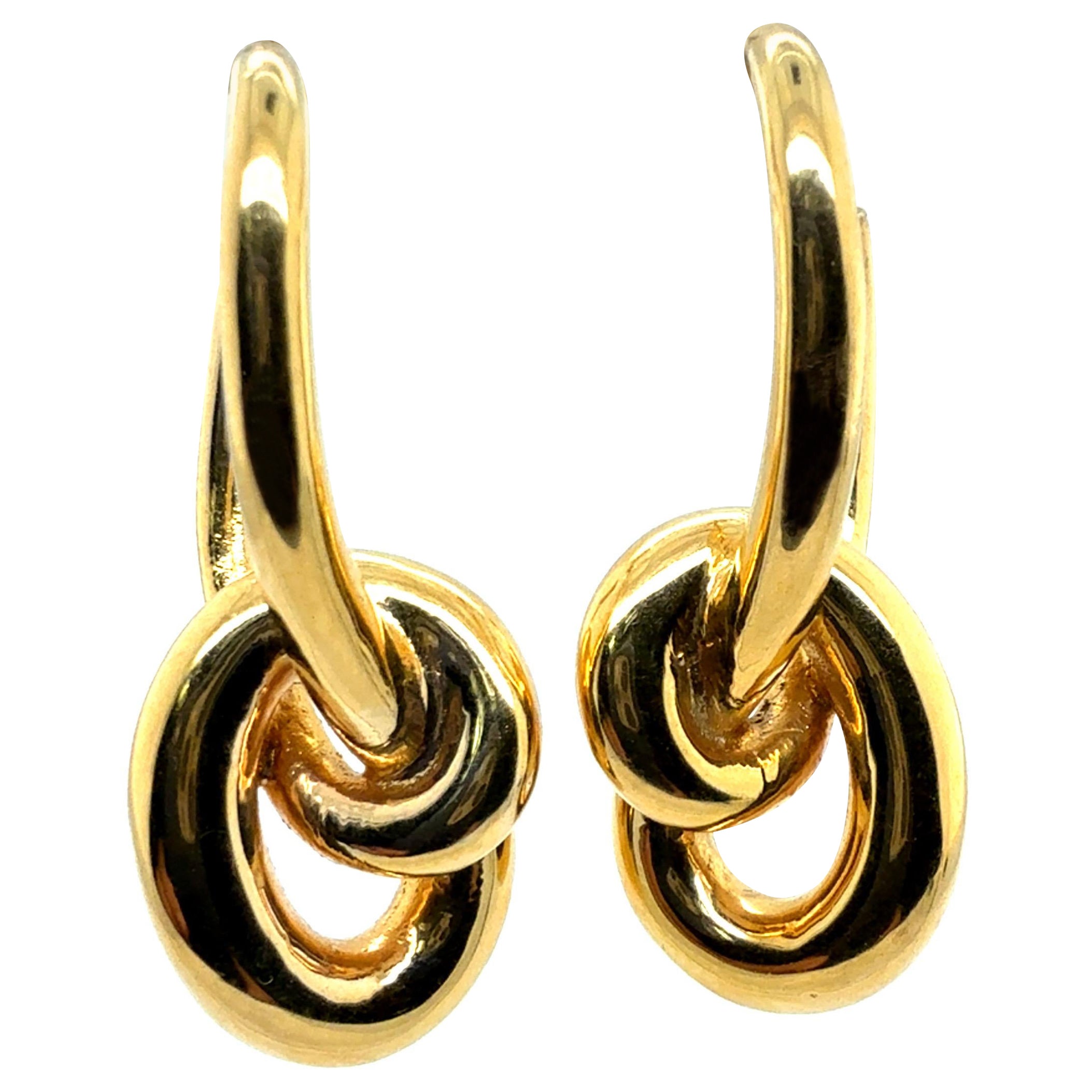 Orecchini a goccia tubolari retrò in oro giallo 14K in vendita