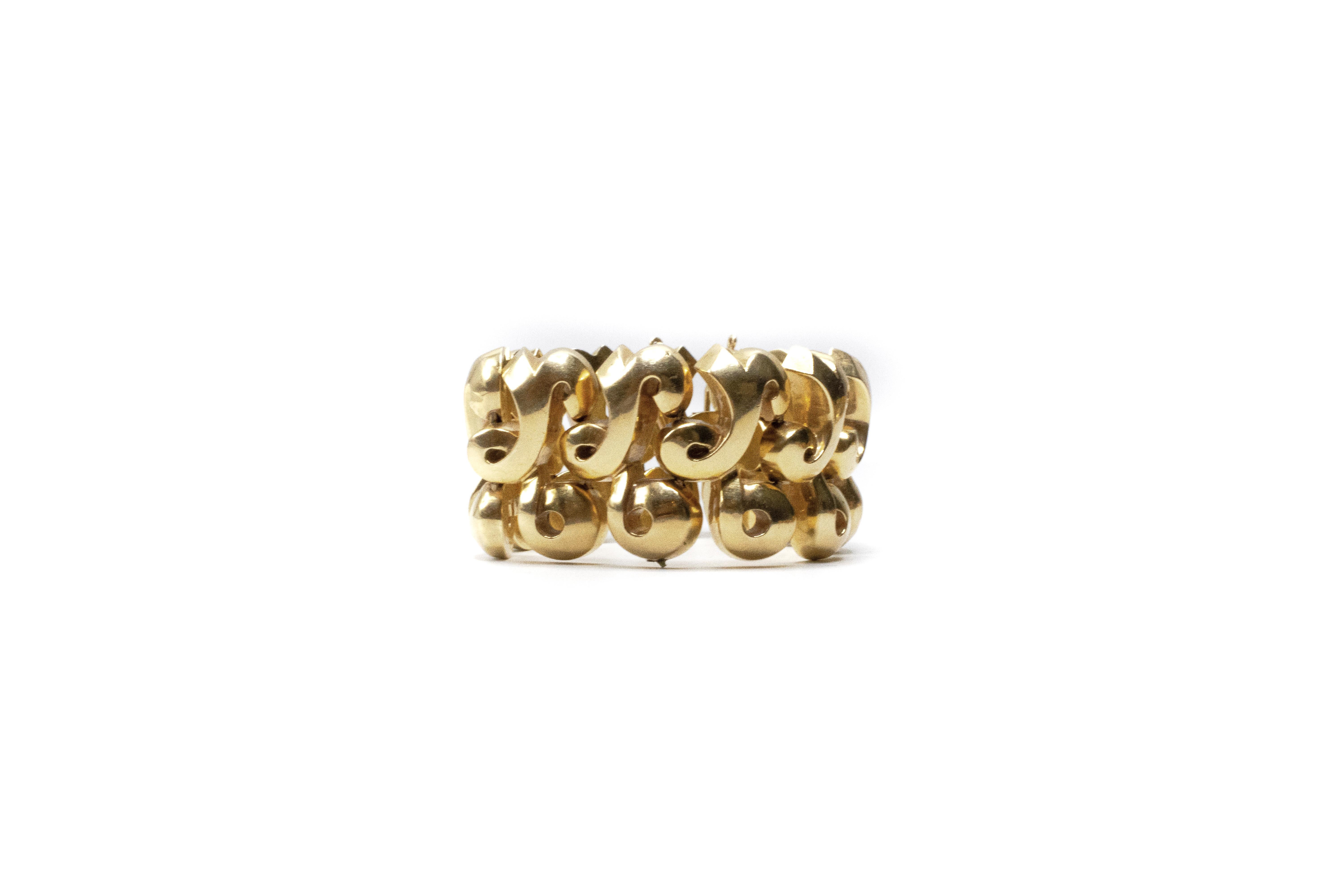 Women's or Men's Retro 14 Karat Gold Wide Link Cuff Bracelet