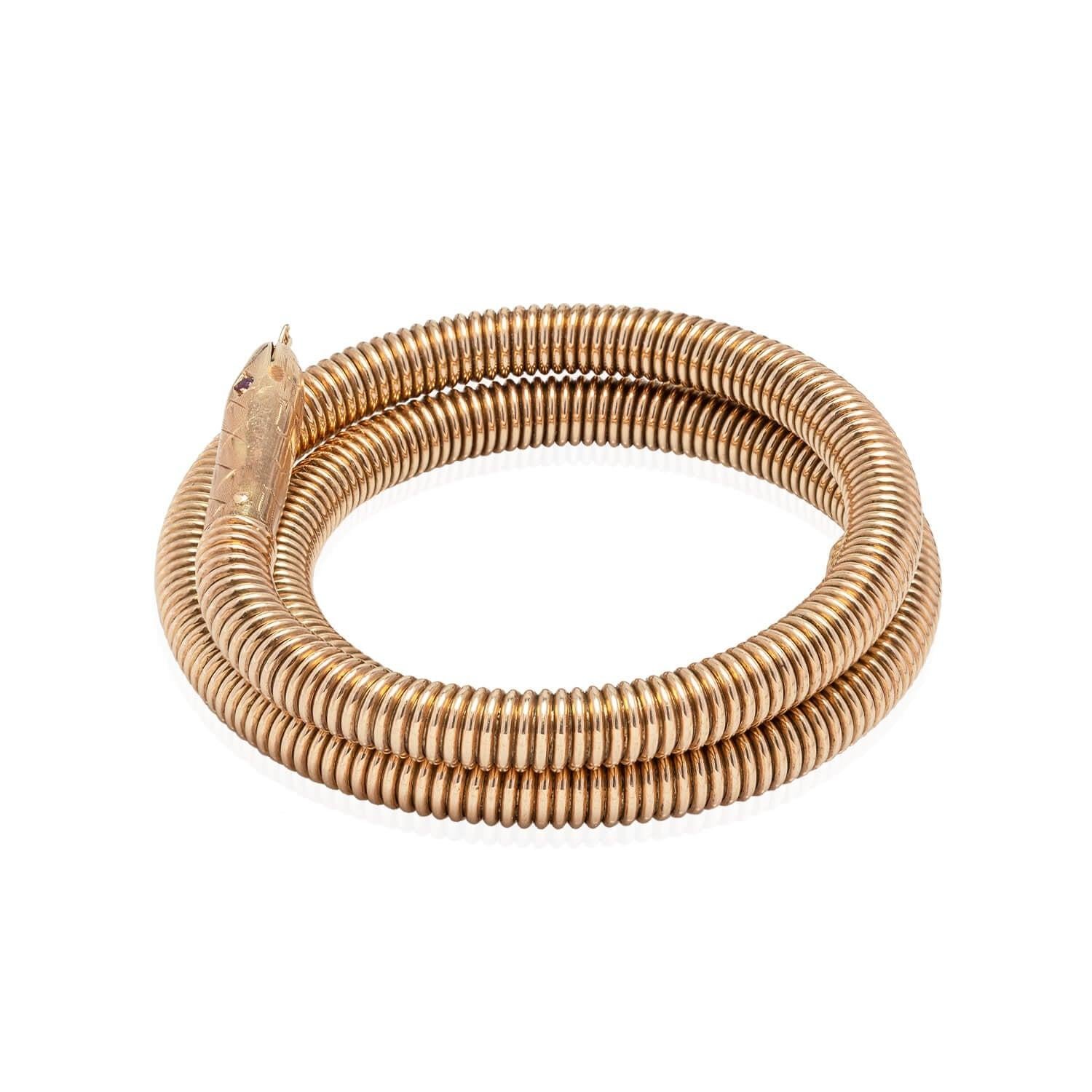 Rétro Retro 14kt + Ruby Snake Wrap Bracelet en vente