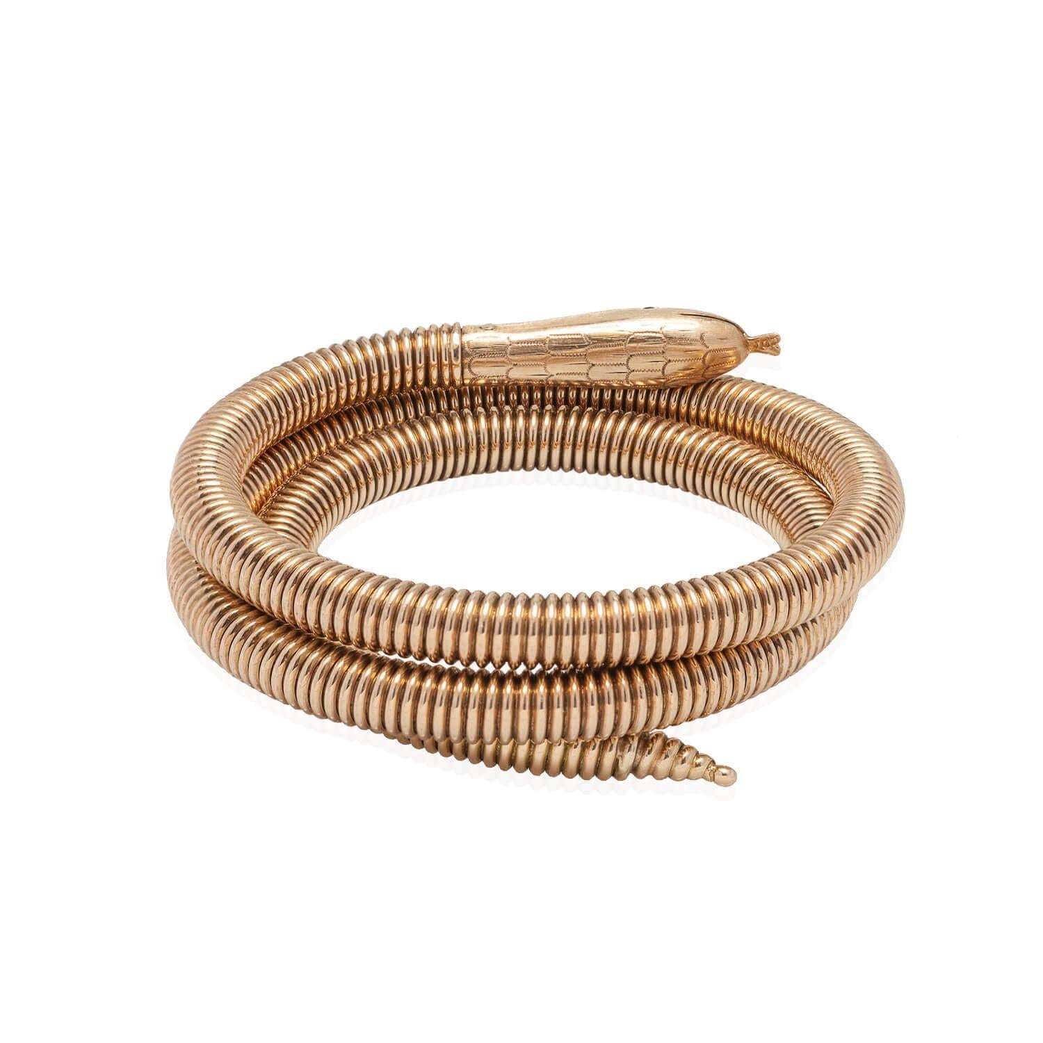 Taille cabochon Retro 14kt + Ruby Snake Wrap Bracelet en vente