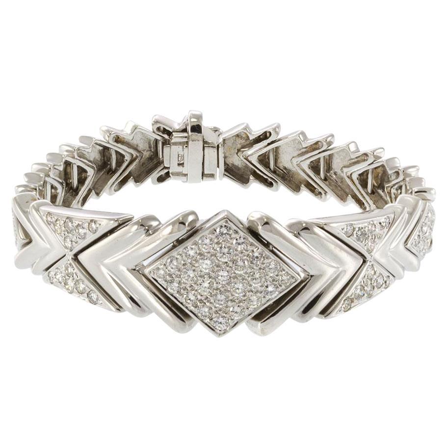Pulsera Retro de Diamantes Chevron en Oro Blanco de 14 KT