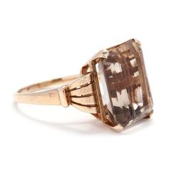 Retro 14 Karat Yellow Gold and Smokey Quartz Cocktail Ring