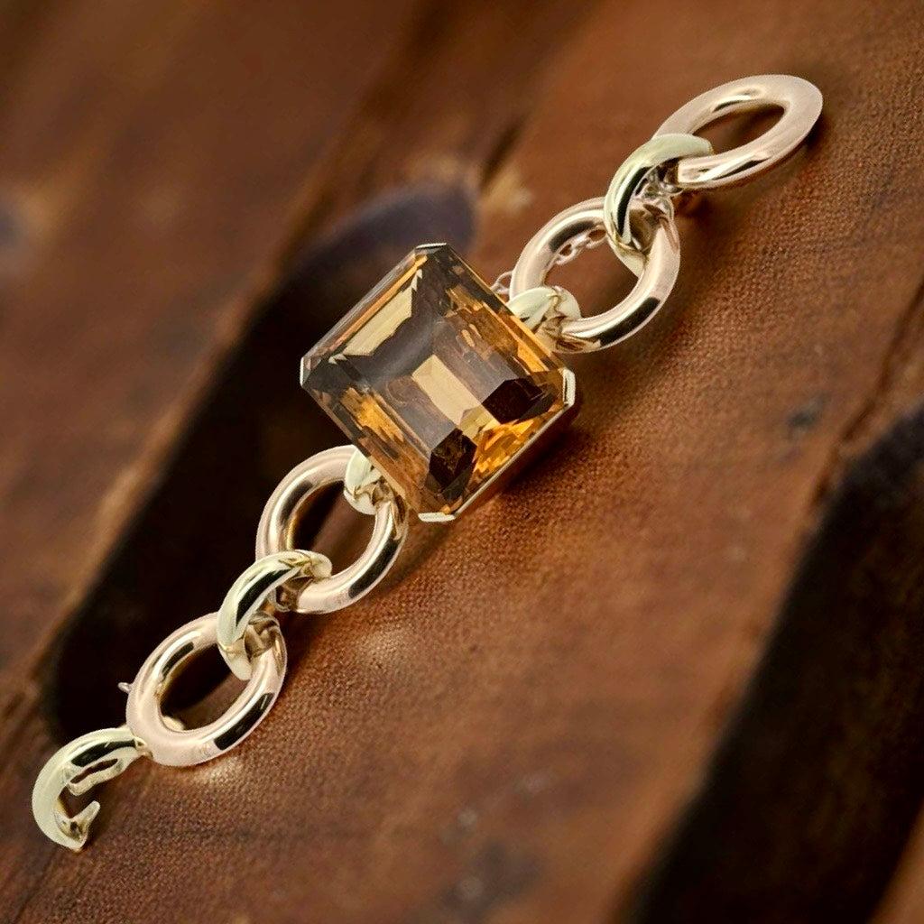 Pulsera Retro 150 ct Citrino y Oro Amarillo y Rosa 14K Corte esmeralda en venta