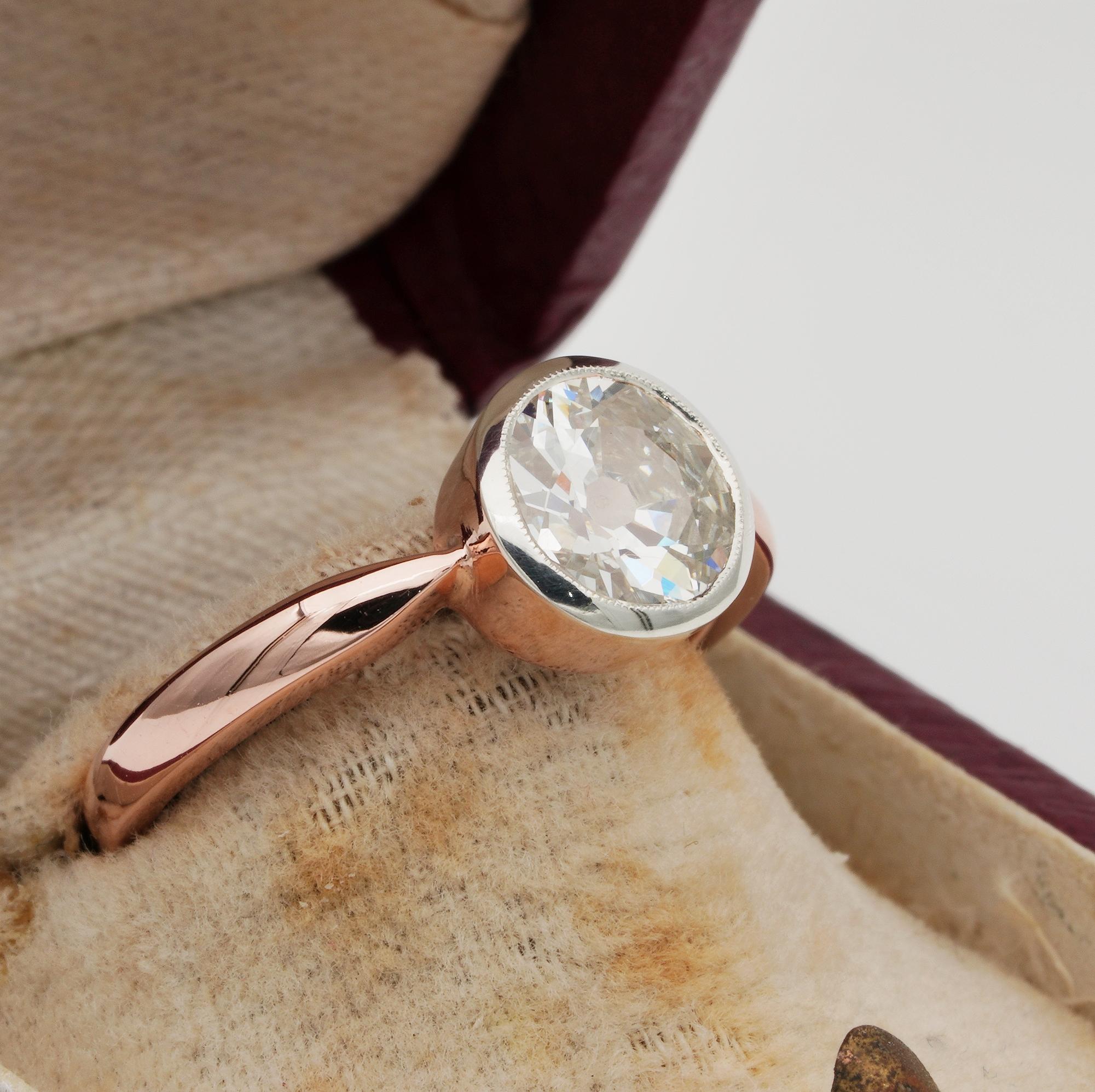 Retro 1,50 Karat Diamant im alteuropäischen Schliff VVS Solitär Ring im Zustand „Gut“ im Angebot in Napoli, IT