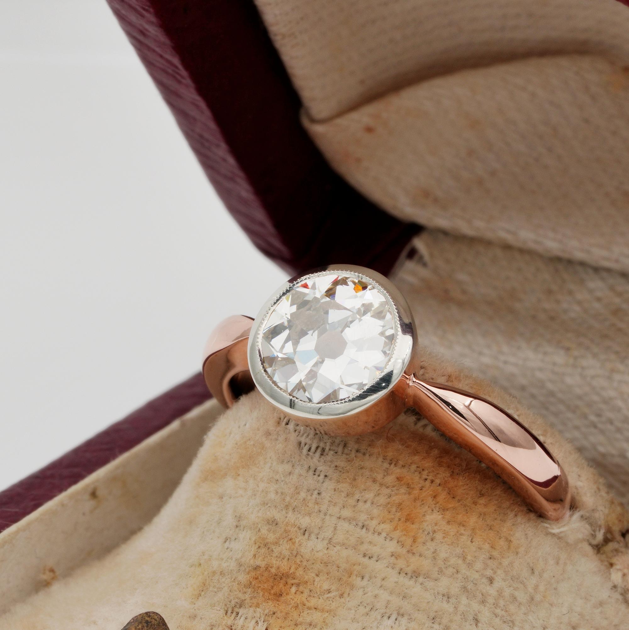 Bague solitaire rétro en diamant taille vieille Europe de 1,50 carat VVS Pour femmes en vente