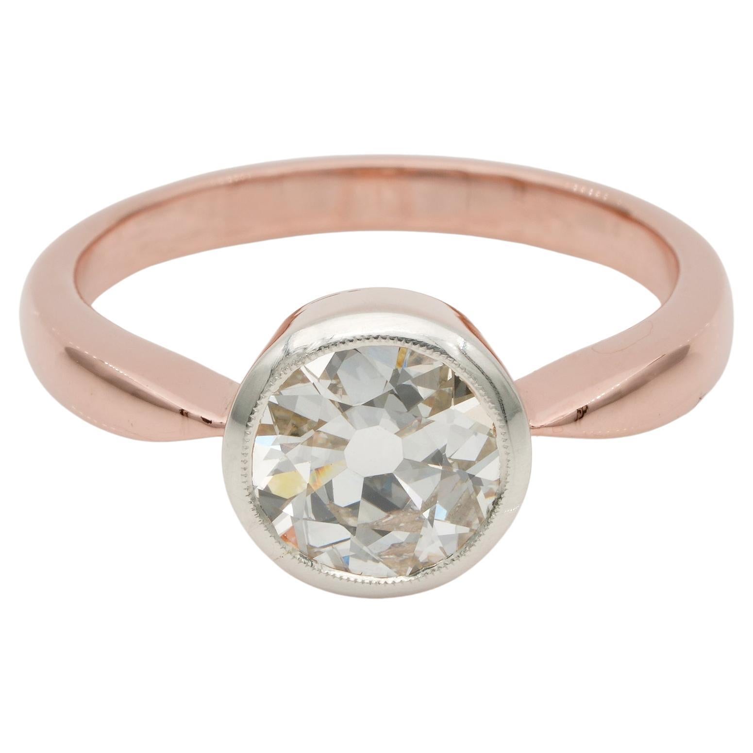 Bague solitaire rétro en diamant taille vieille Europe de 1,50 carat VVS en vente