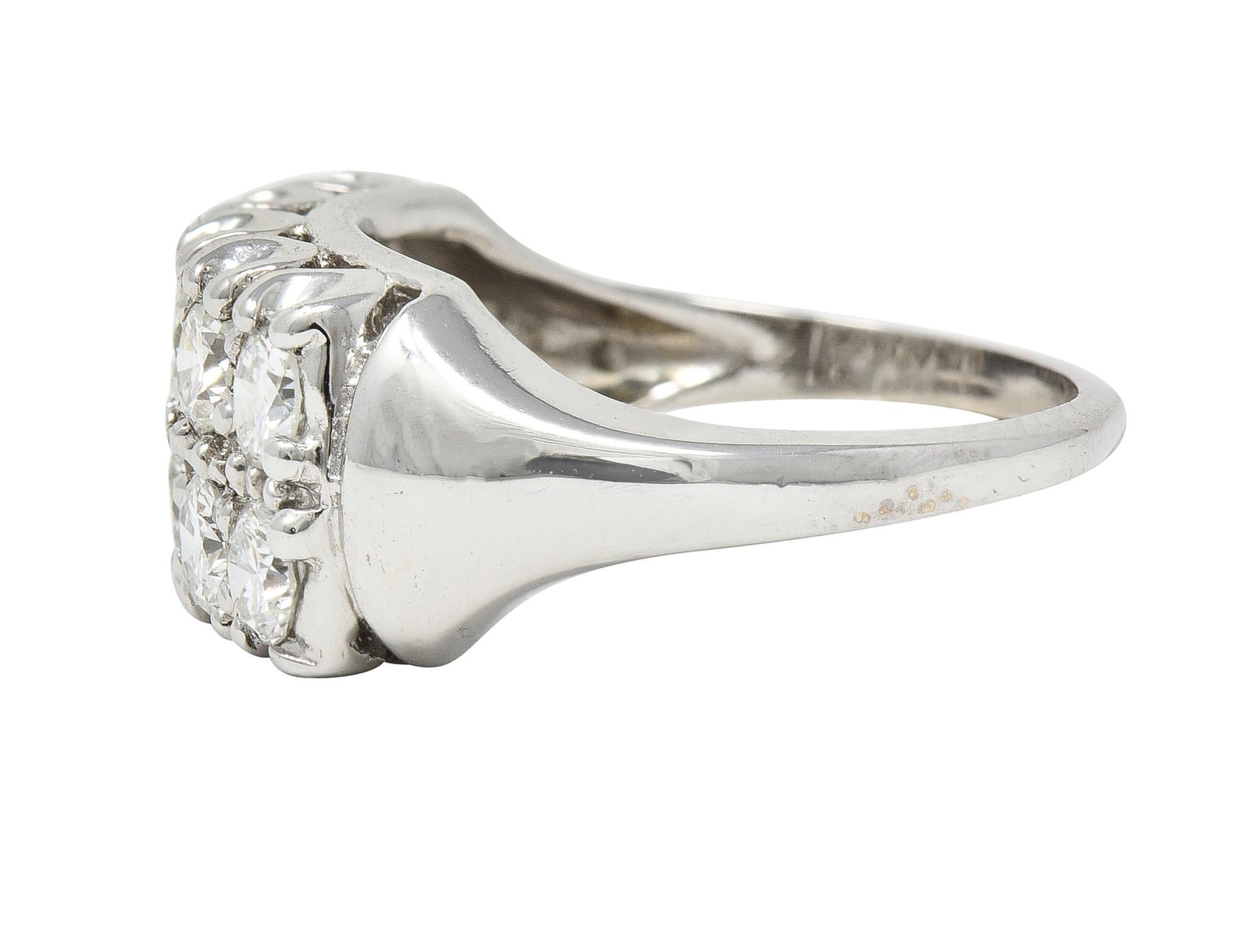 Women's or Men's Retro 1.50 CTW Diamond 14 Karat White Gold Fishtail Vintage Band Ring For Sale