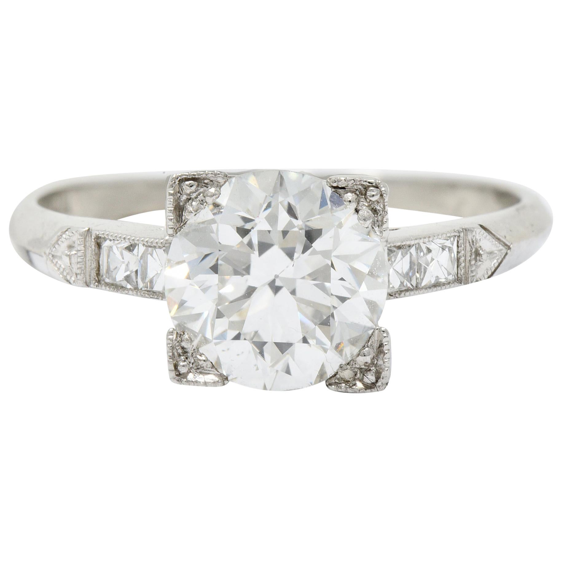 Retro 1.54 Carat Diamond Platinum Engagement Ring GIA, circa 1940