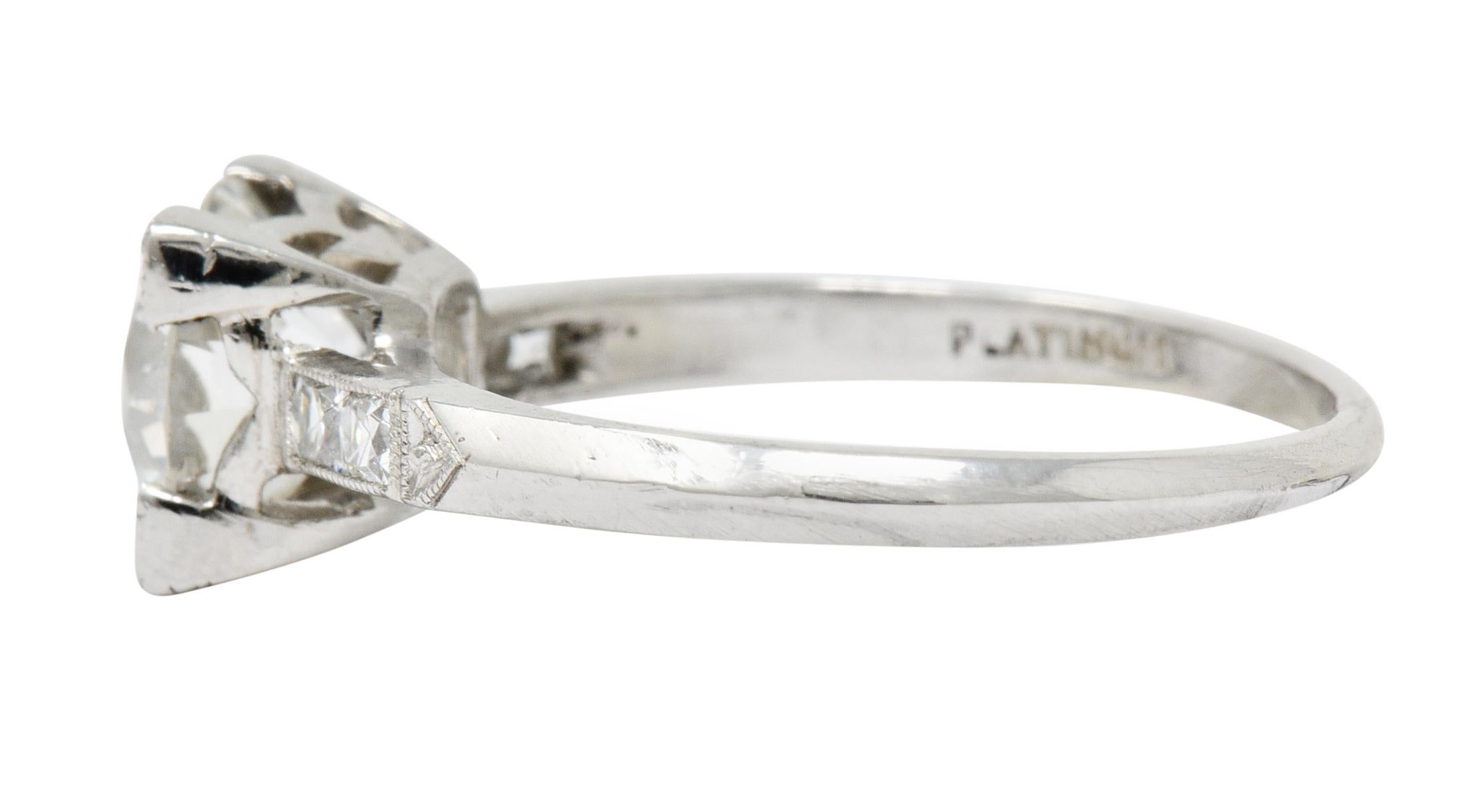 Old European Cut Retro 1.54 Carat Diamond Platinum Engagement Ring GIA, circa 1940