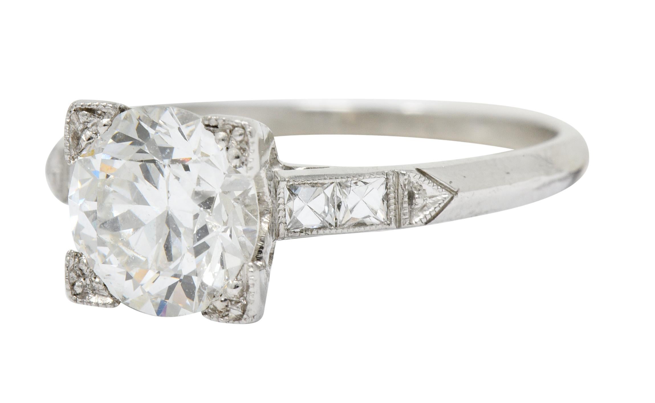 Retro 1.54 Carat Diamond Platinum Engagement Ring GIA, circa 1940 In Excellent Condition In Philadelphia, PA