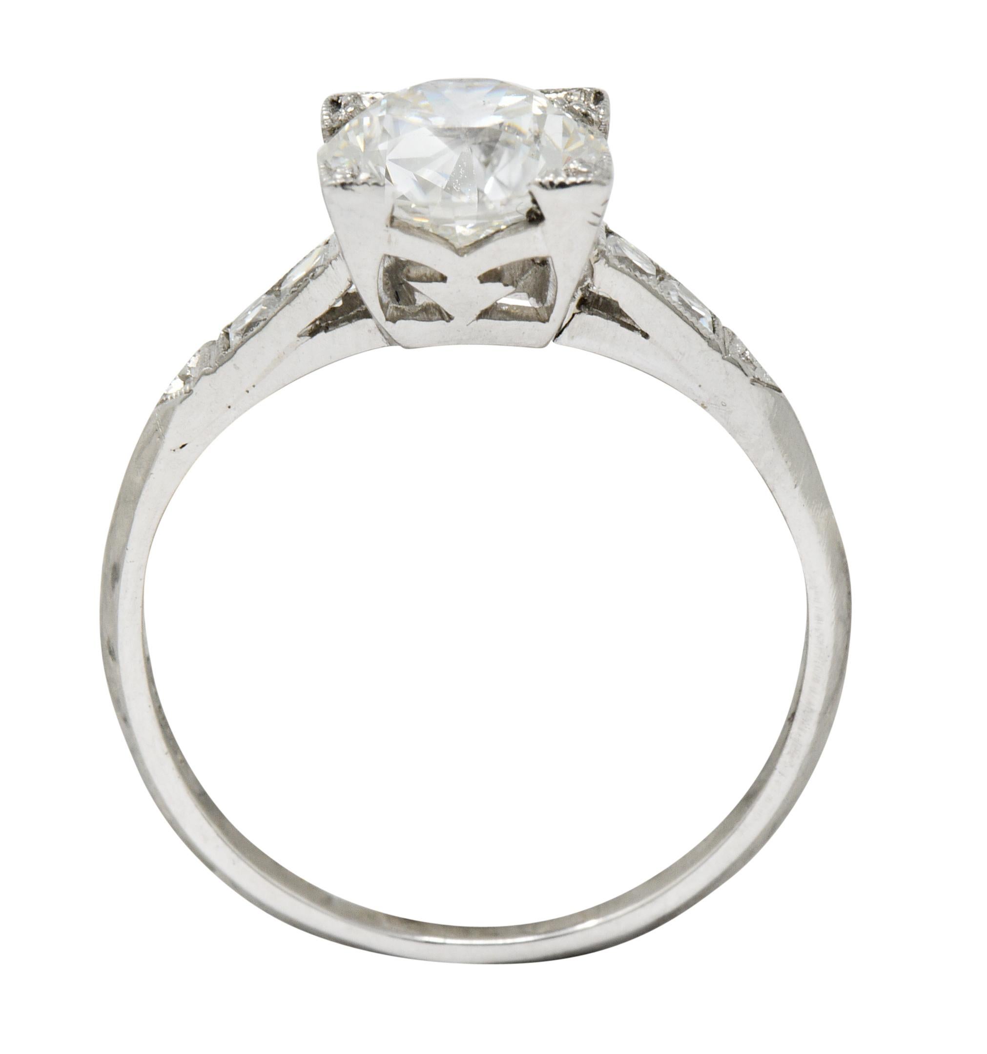 Retro 1.54 Carat Diamond Platinum Engagement Ring GIA, circa 1940 1