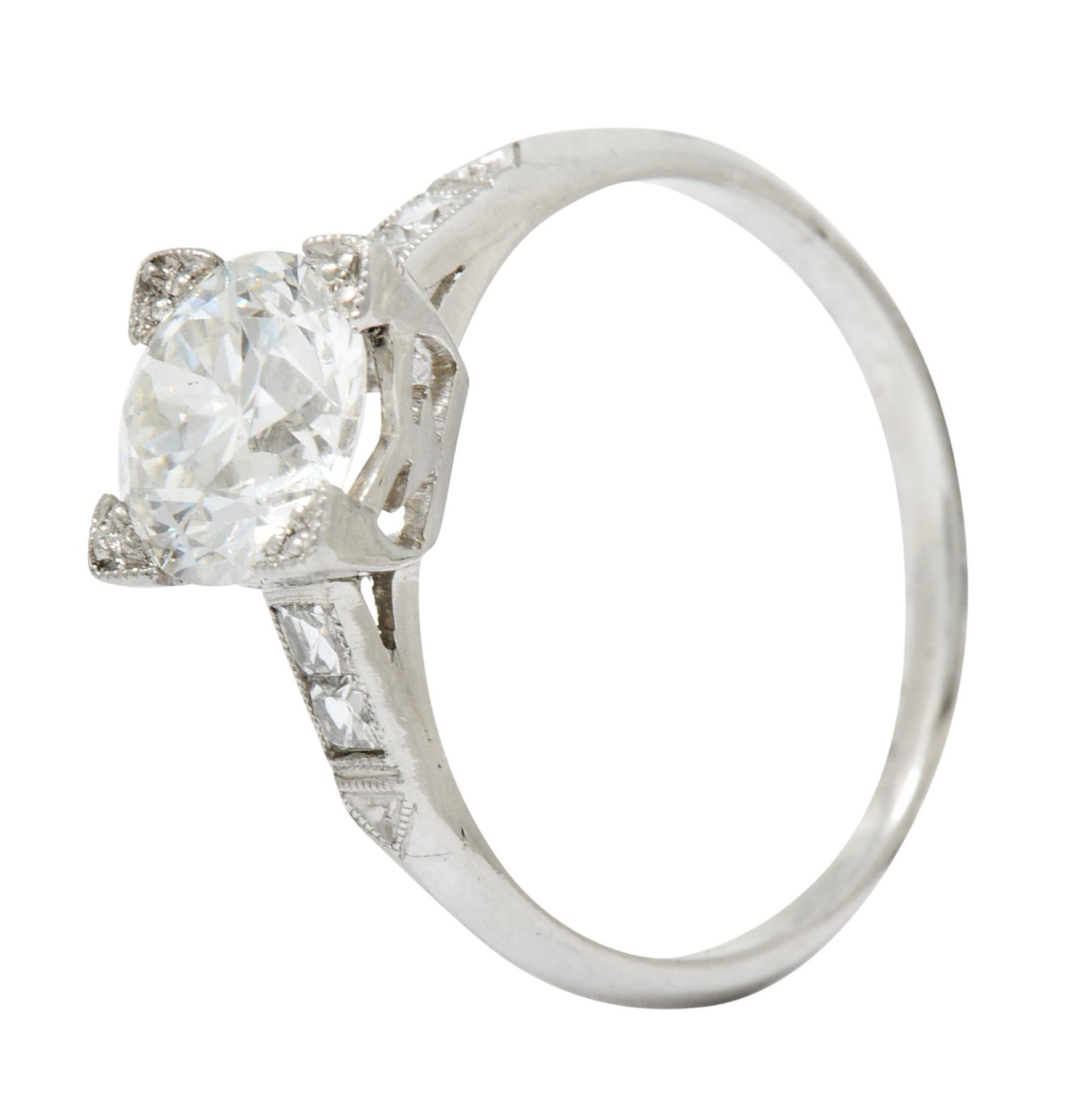 Retro 1.54 Carat Diamond Platinum Engagement Ring GIA, circa 1940 2