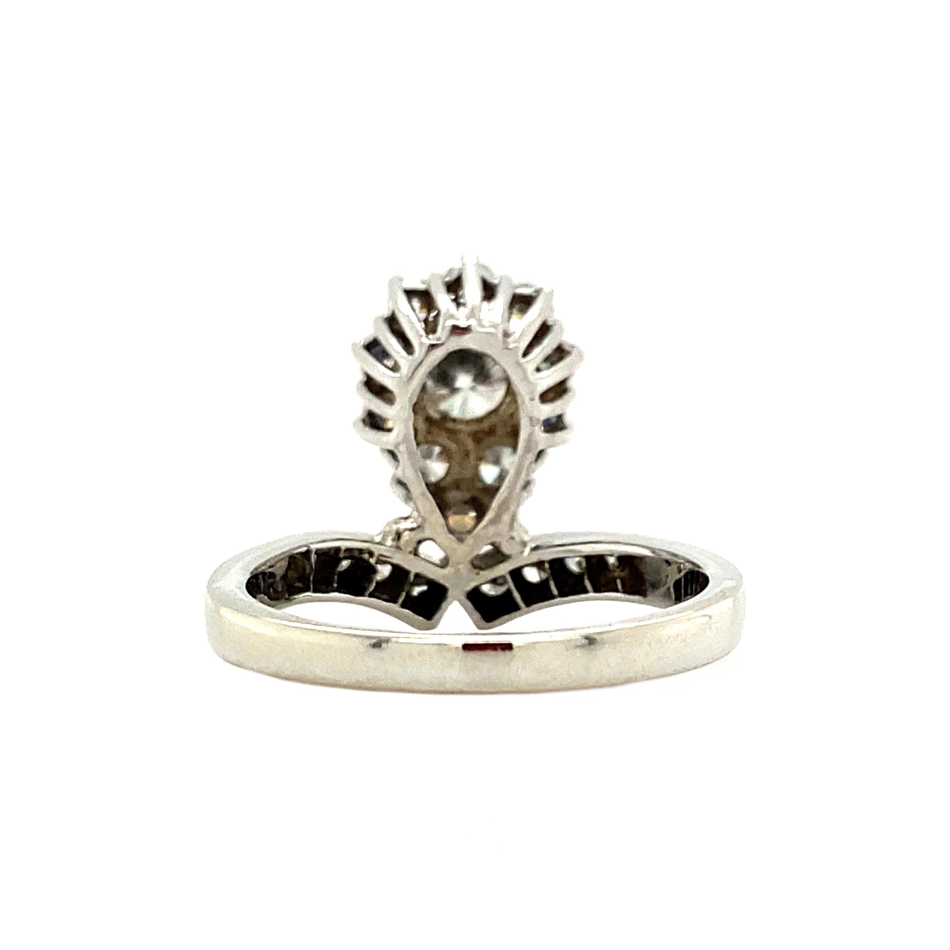 Women's Retro 1.59 Carat Vintage Diamond Tiara Ring, 0.88 Carat Center 18K White Gold For Sale