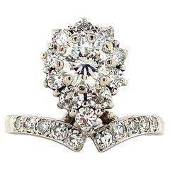Retro 1.59 Carat Vintage Diamond Tiara Ring, 0.88 Carat Center 18K White Gold