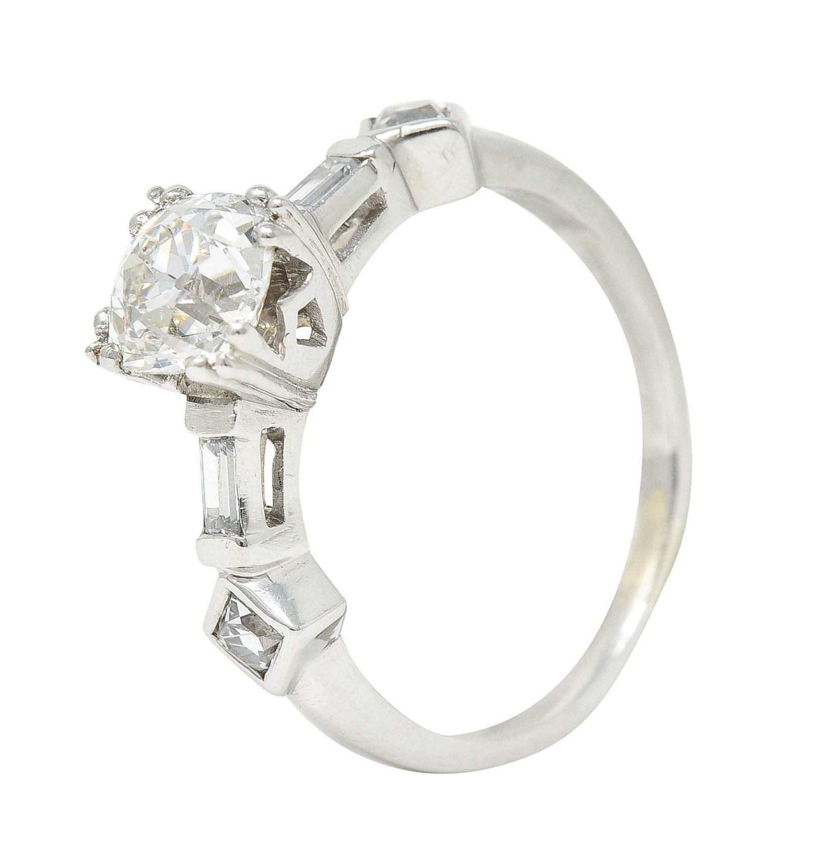 Retro 1.63 Carats Old Mine Diamond Platinum Engagement Ring GIA For Sale 6
