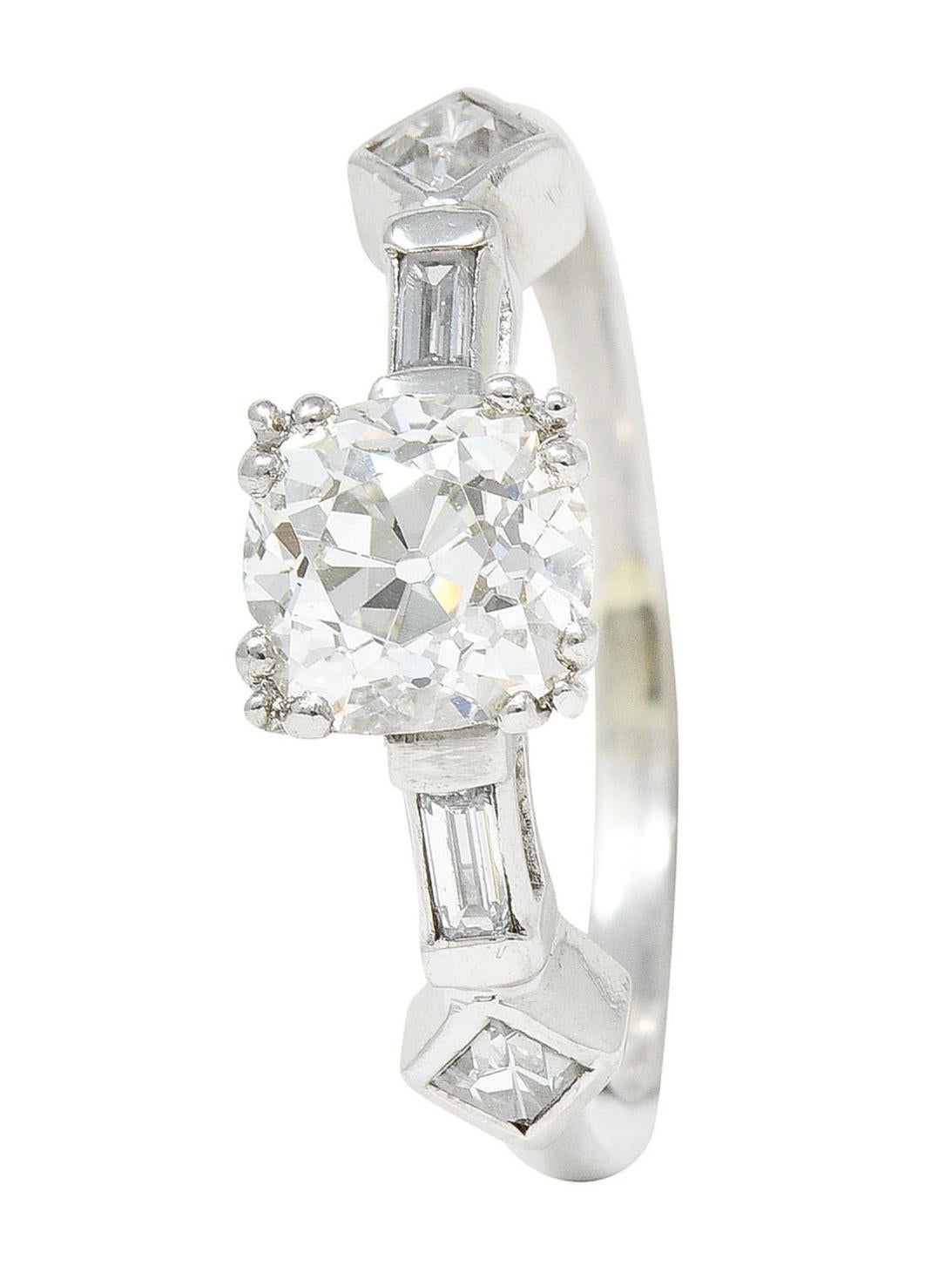Retro 1.63 Carats Old Mine Diamond Platinum Engagement Ring GIA For Sale 7