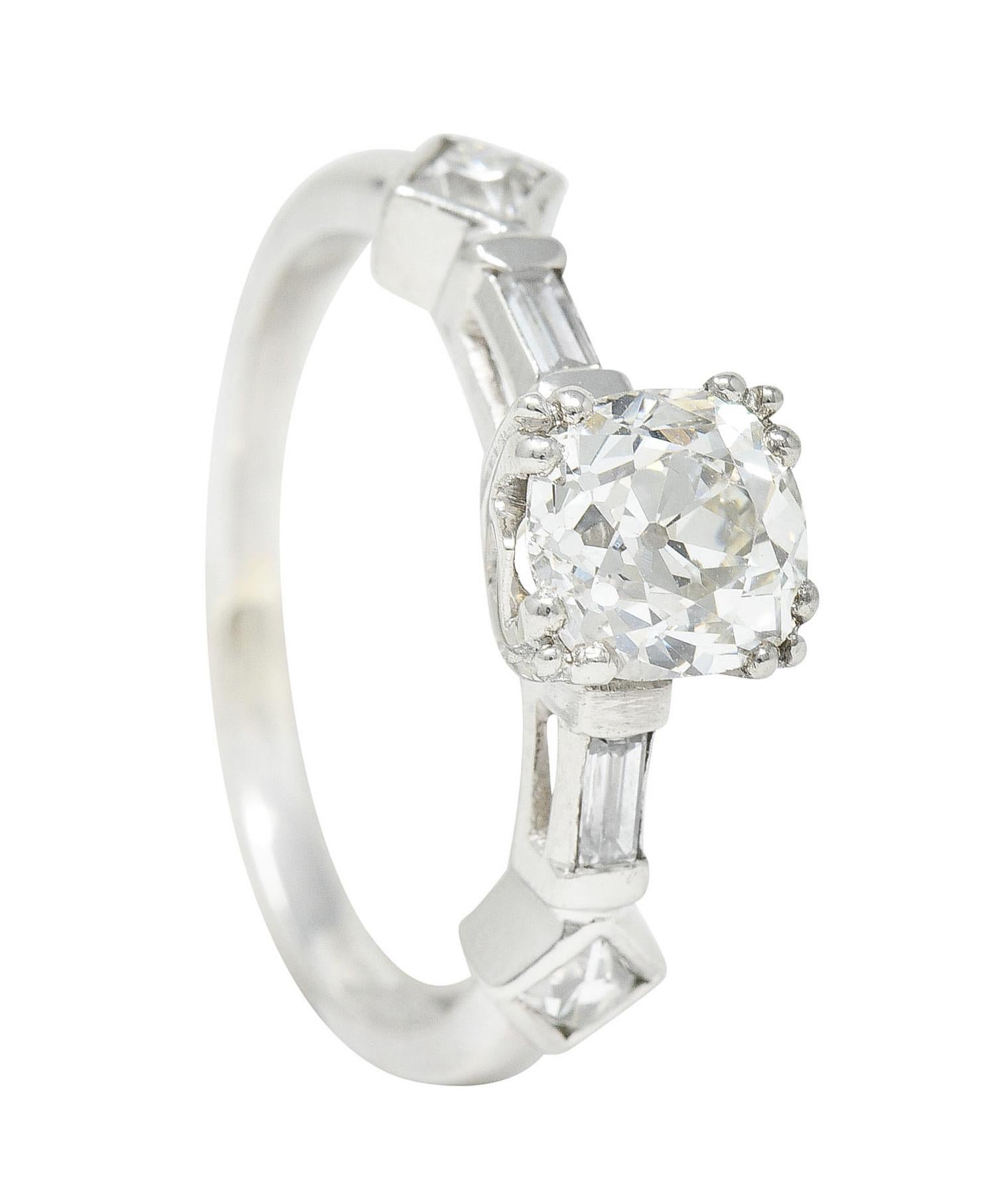 Retro 1.63 Carats Old Mine Diamond Platinum Engagement Ring GIA For Sale 8