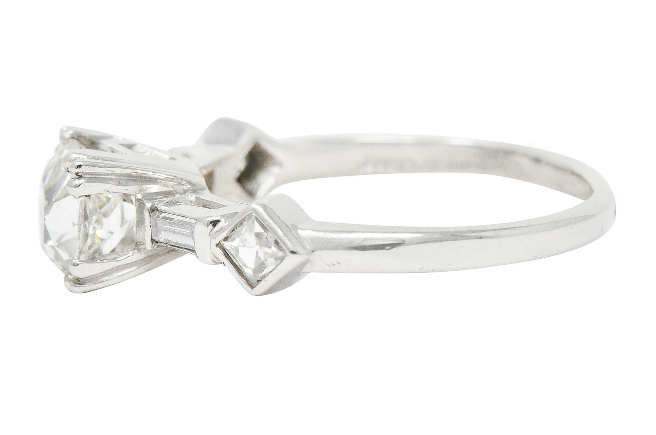 Women's or Men's Retro 1.63 Carats Old Mine Diamond Platinum Engagement Ring GIA For Sale