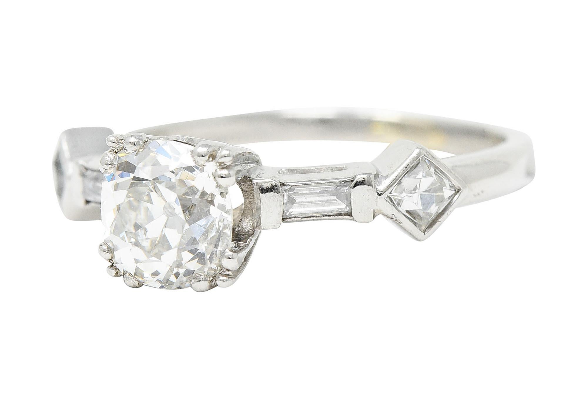 Retro 1.63 Carats Old Mine Diamond Platinum Engagement Ring GIA For Sale 1