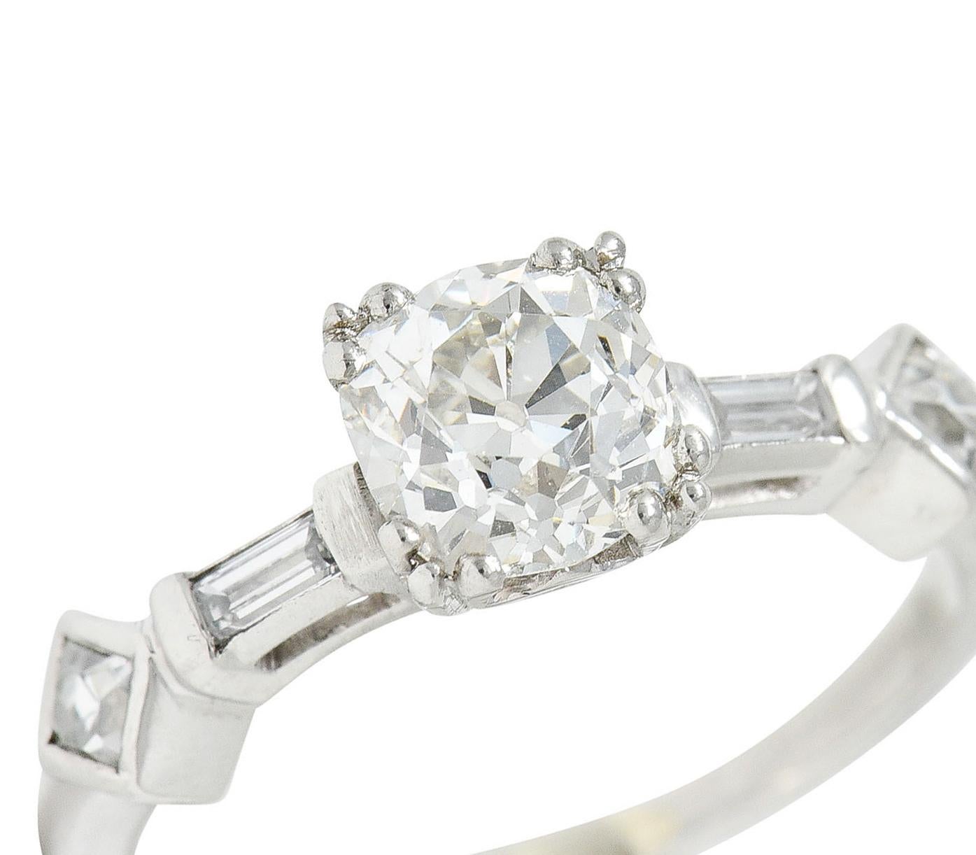 Retro 1.63 Carats Old Mine Diamond Platinum Engagement Ring GIA For Sale 4