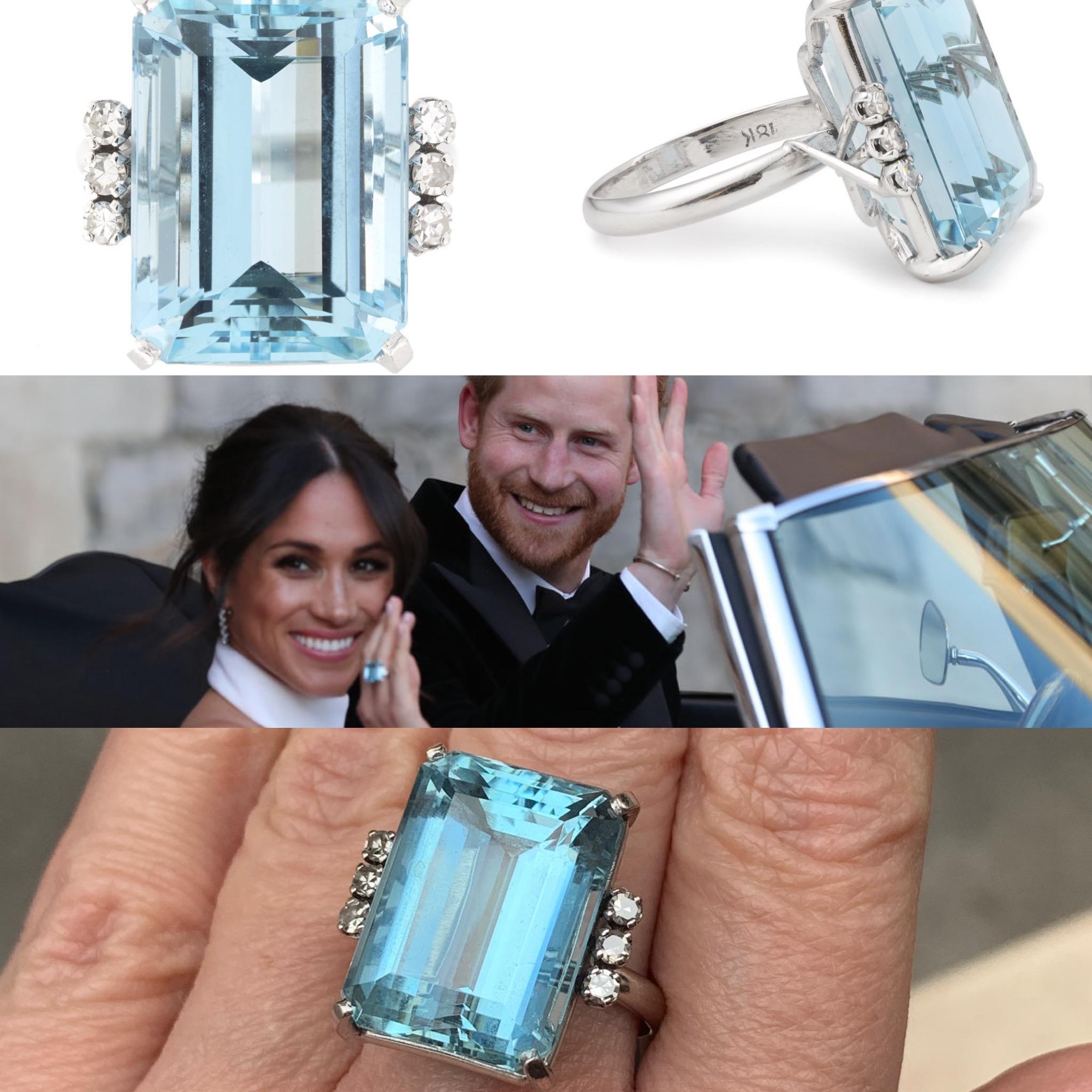 Emerald Cut Retro 16.5 Carat Emerald Shape Aquamarine Diamonds Cocktail 18 Karat Gold Ring