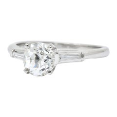 Retro 1.66 Carat Old European Diamond Platinum Engagement Ring GIA