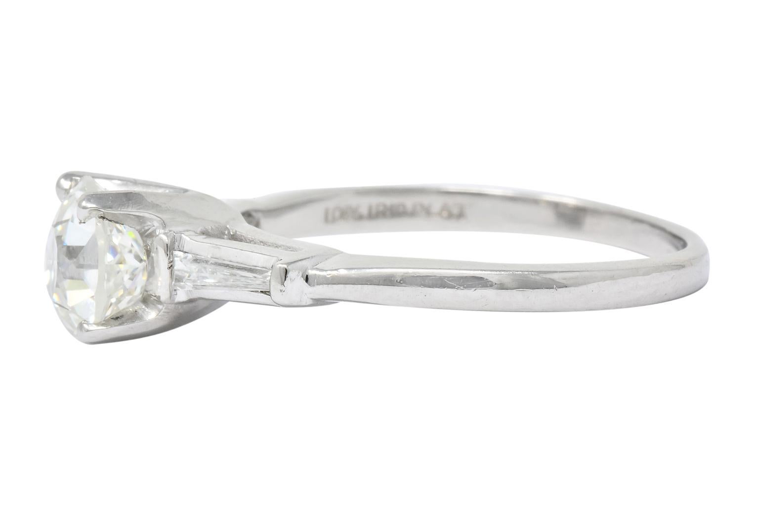 Old European Cut Retro 1.66 Carat Old European Diamond Platinum Engagement Ring GIA